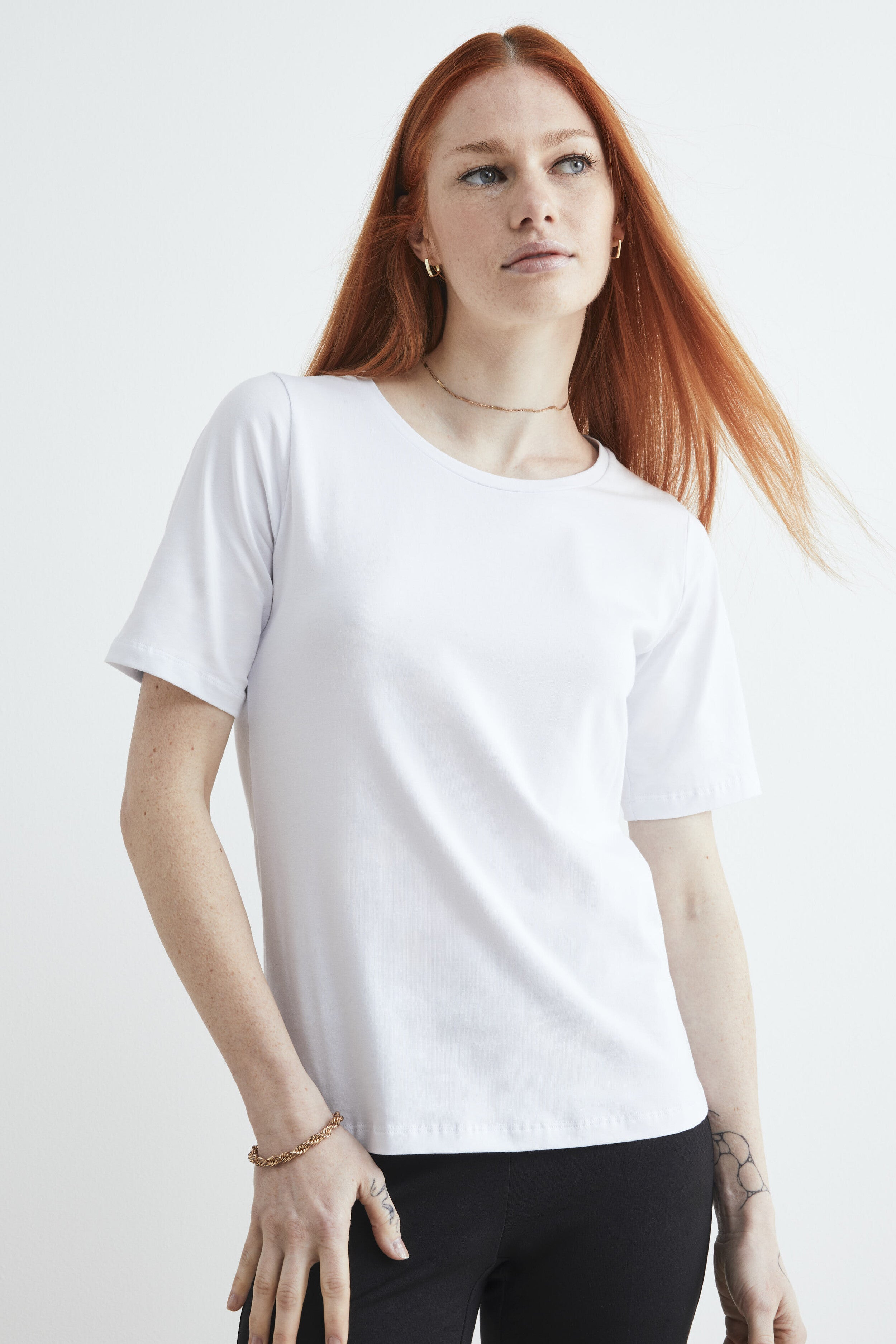 Damen-T-Shirt mit Rundhalsausschnitt - WEISS