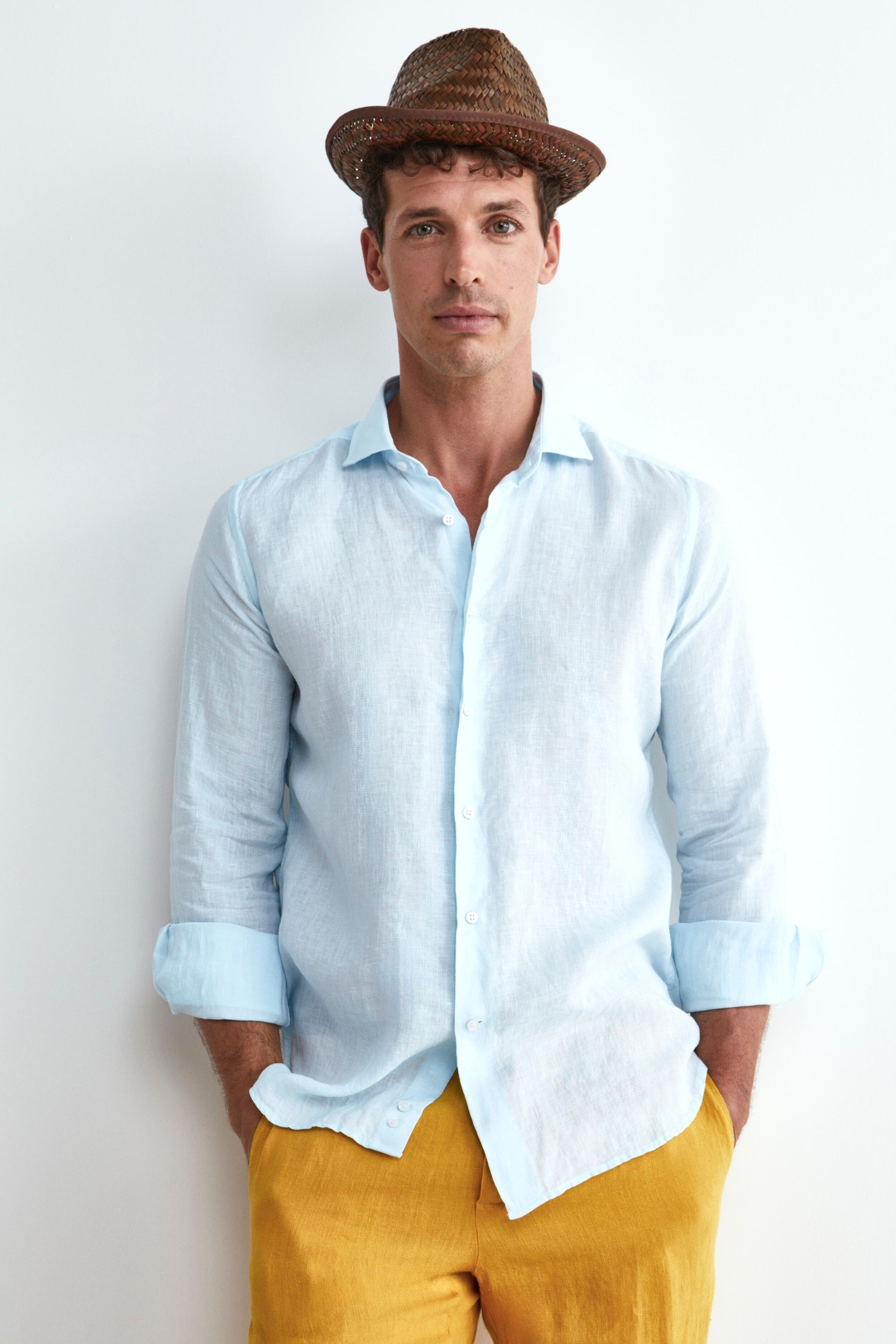 Custom Fit Linen Shirt - Light blue