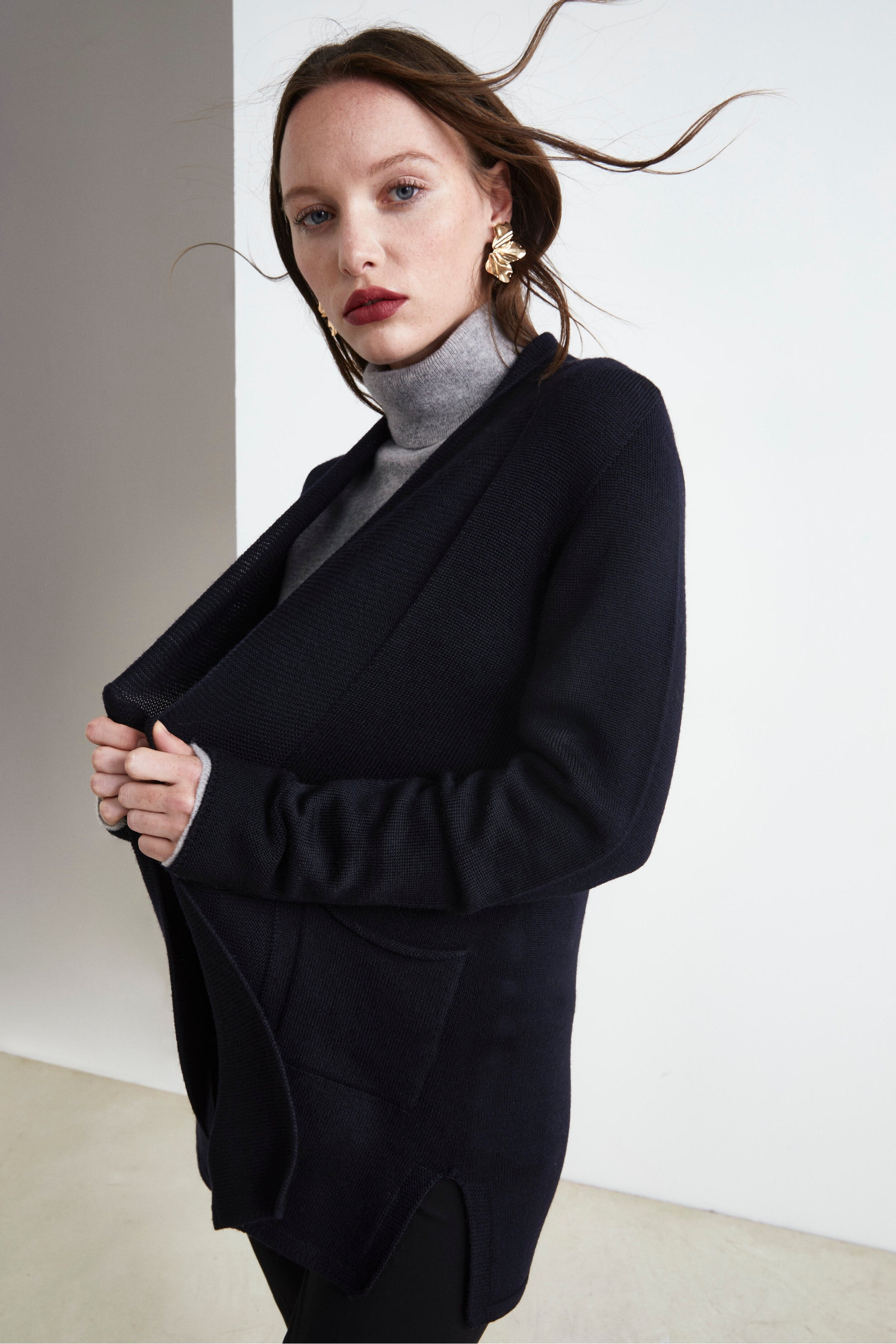 Cardigan ouvert en laine - NOIR