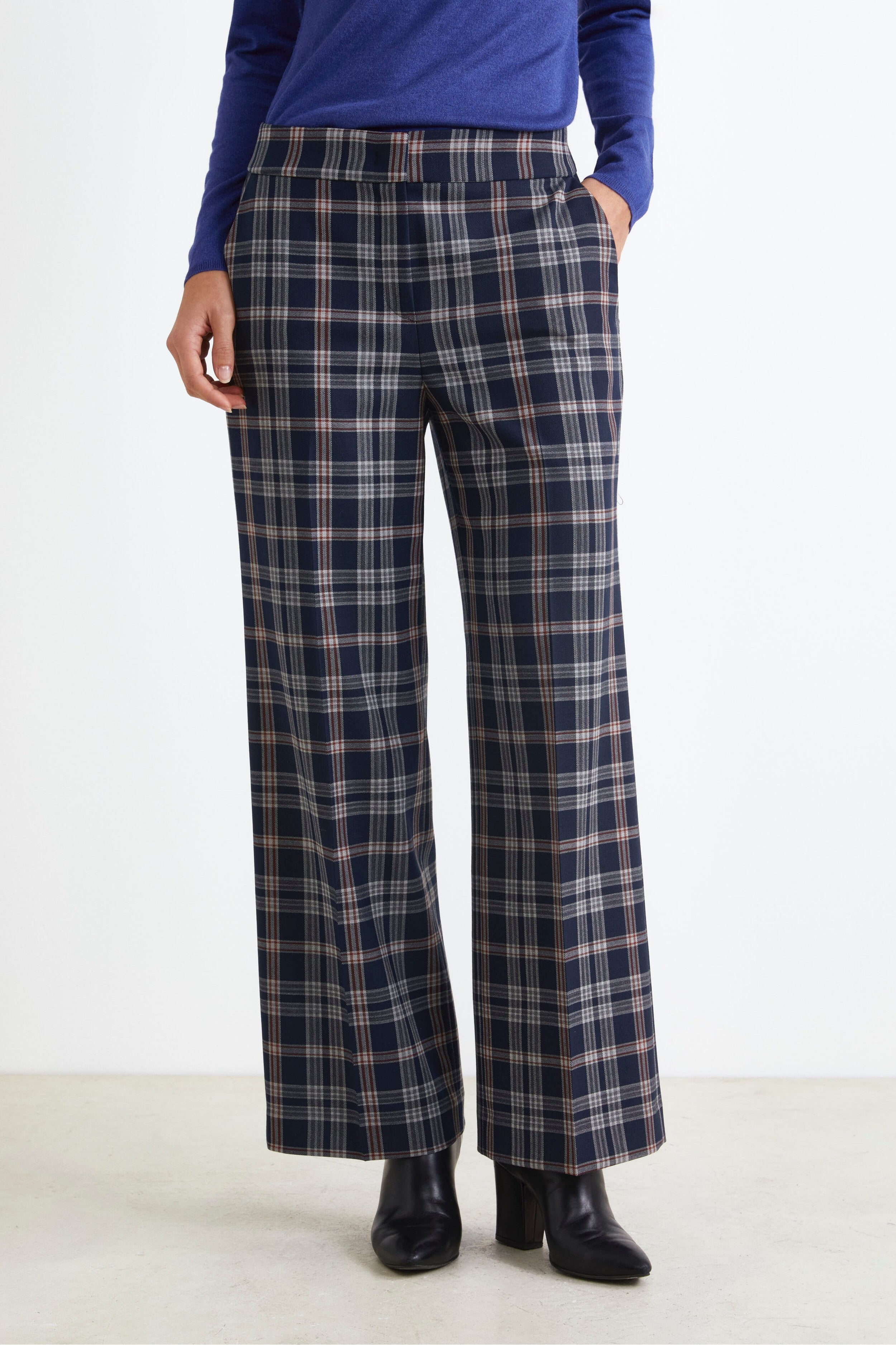 Soft Check Pants in Wool Blend - Blue check