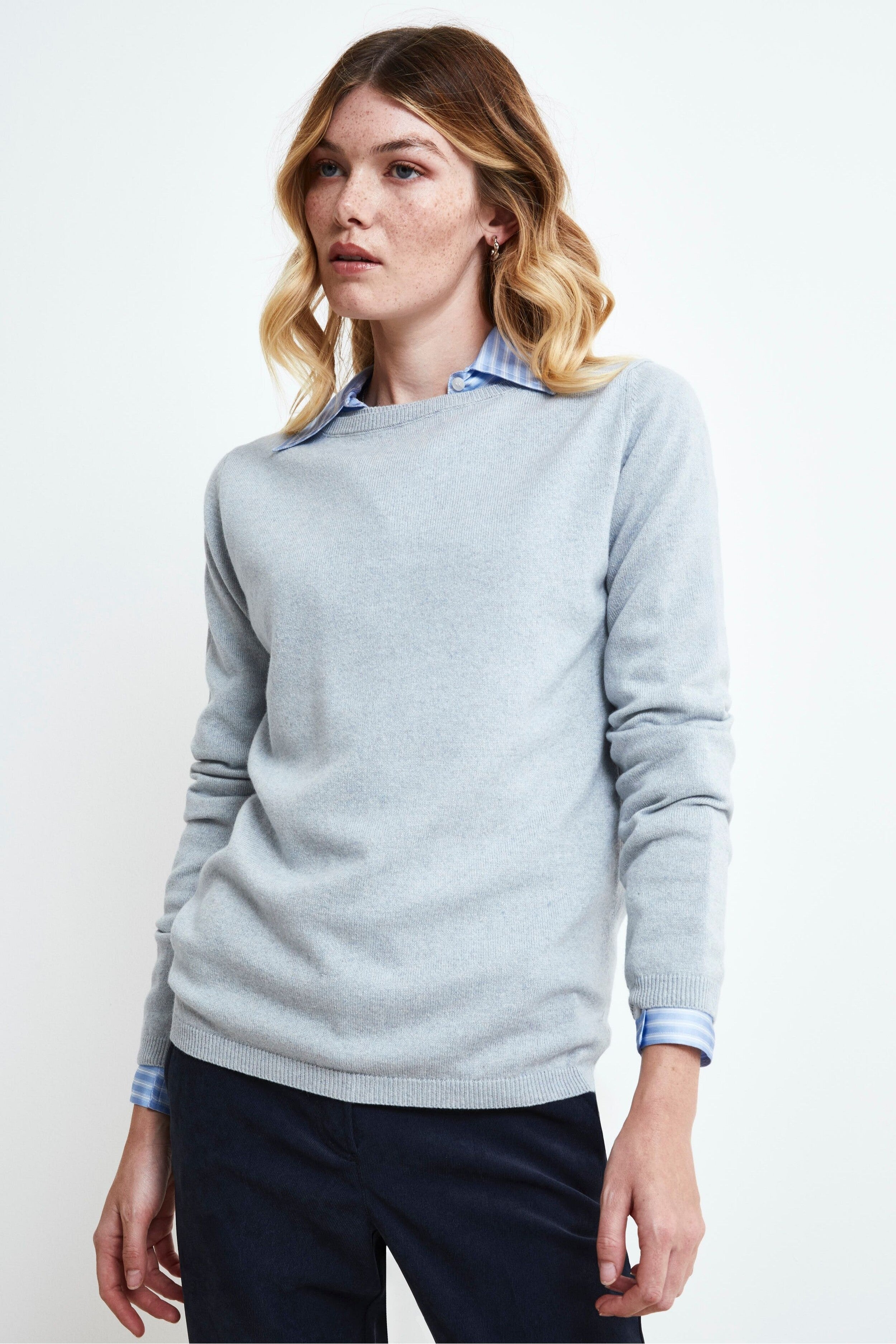 Silk and Cashmere Boatneck Pullover - Light blue