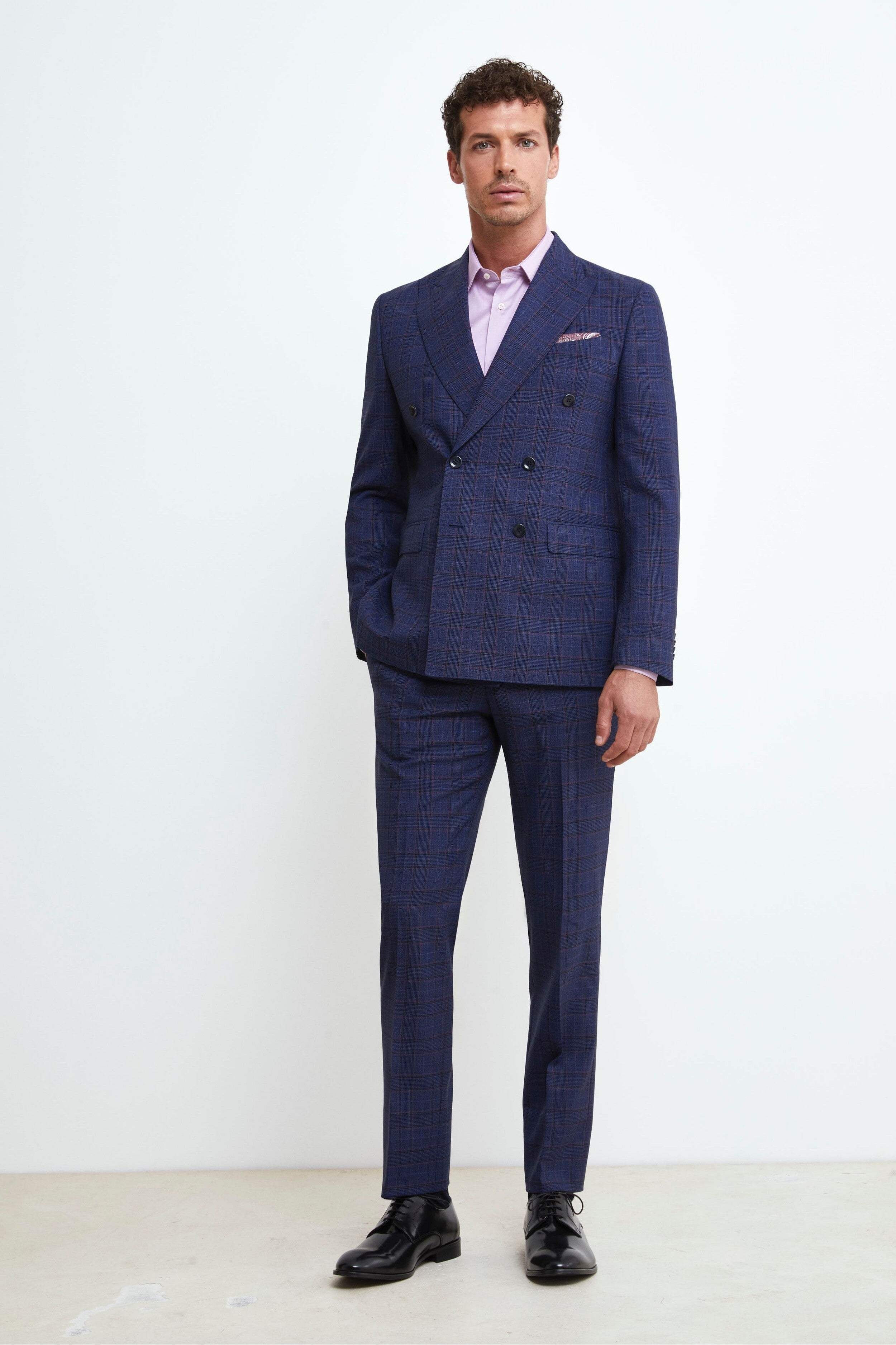 Elegant Double-Breasted Wool Suit - BLUE PRINCE OF WALES