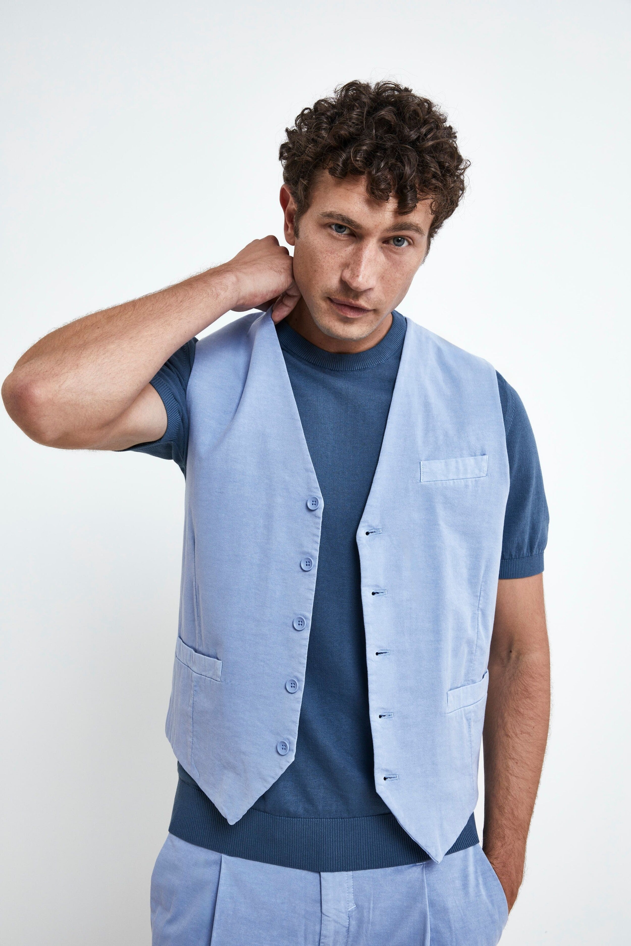 Casual Cotton Vest - Light blue