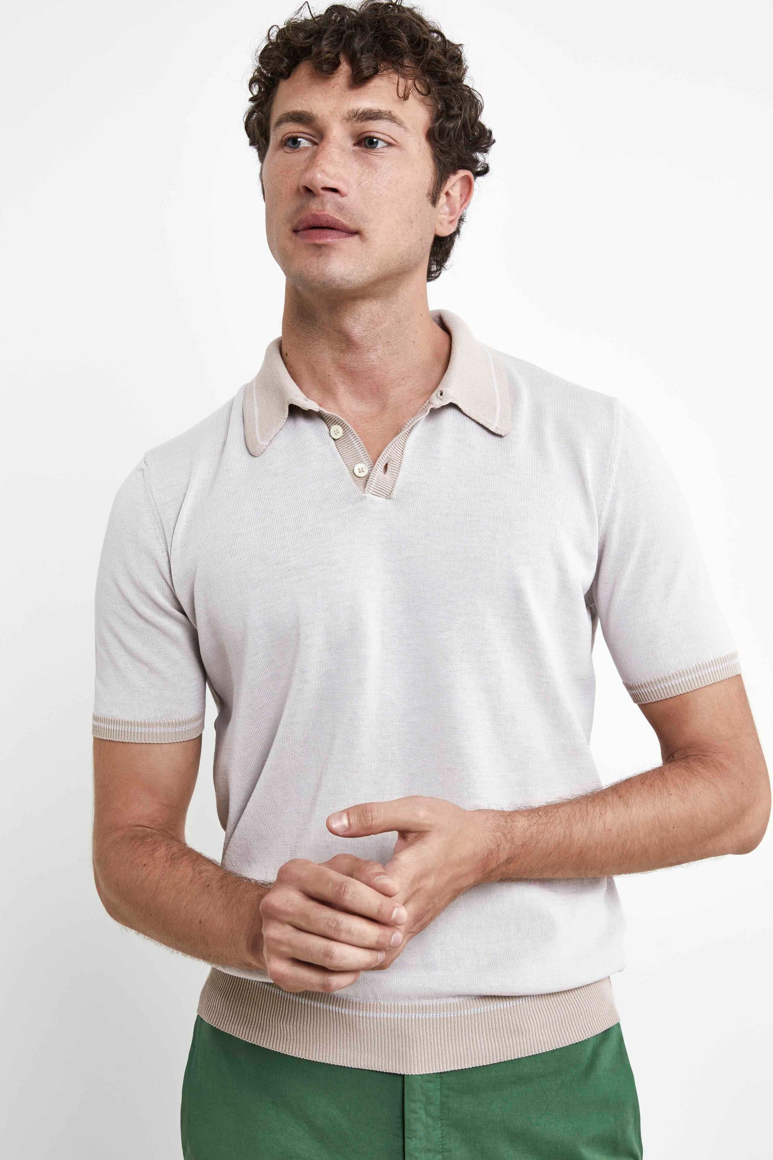 Polo en tricot de coton - Blanc crème