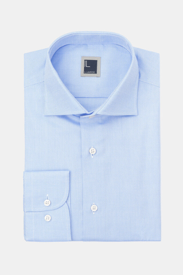 Chemise à col français en nid d’abeille - Bleu clair