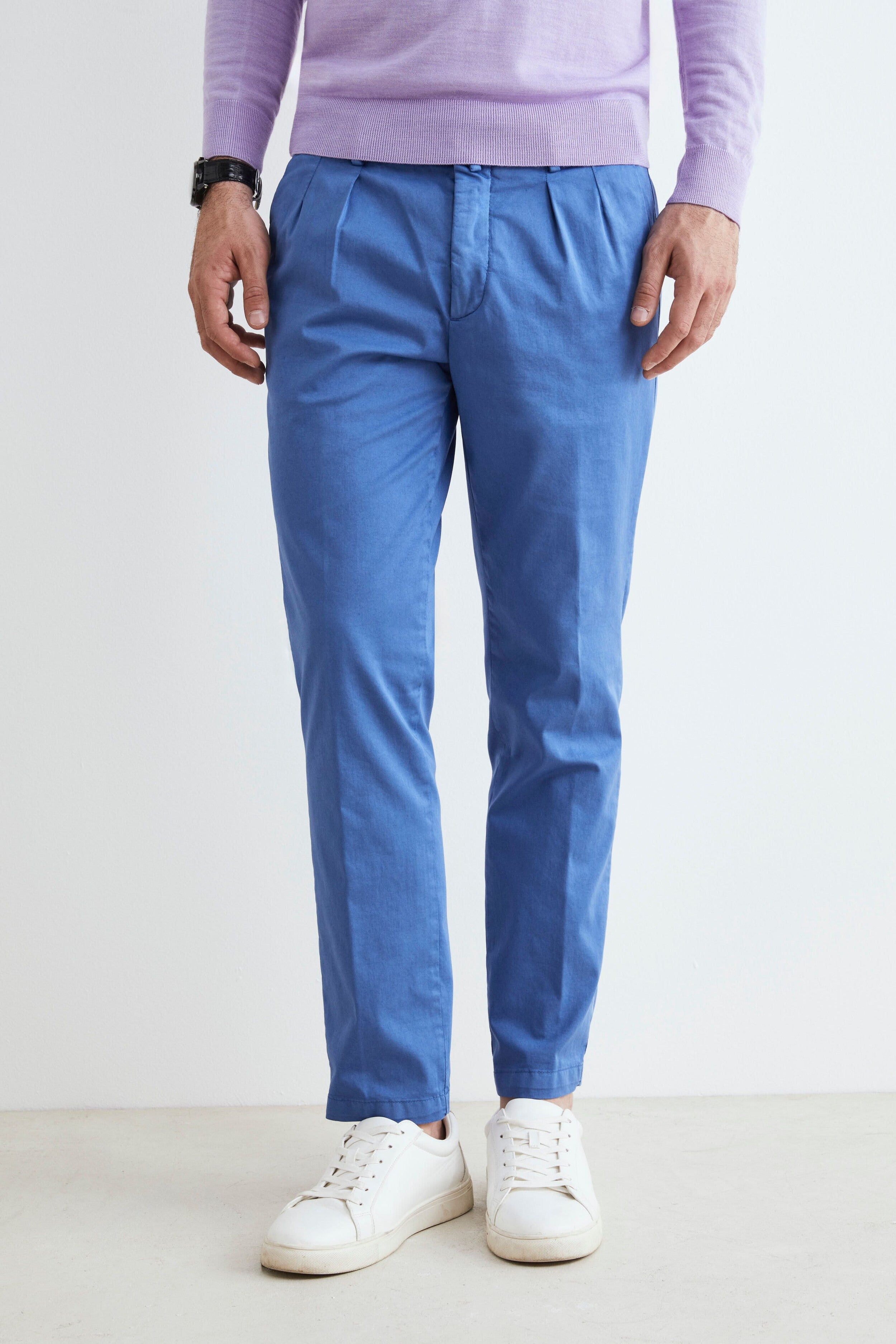 Pantalon slim avec plis - Bleu royal