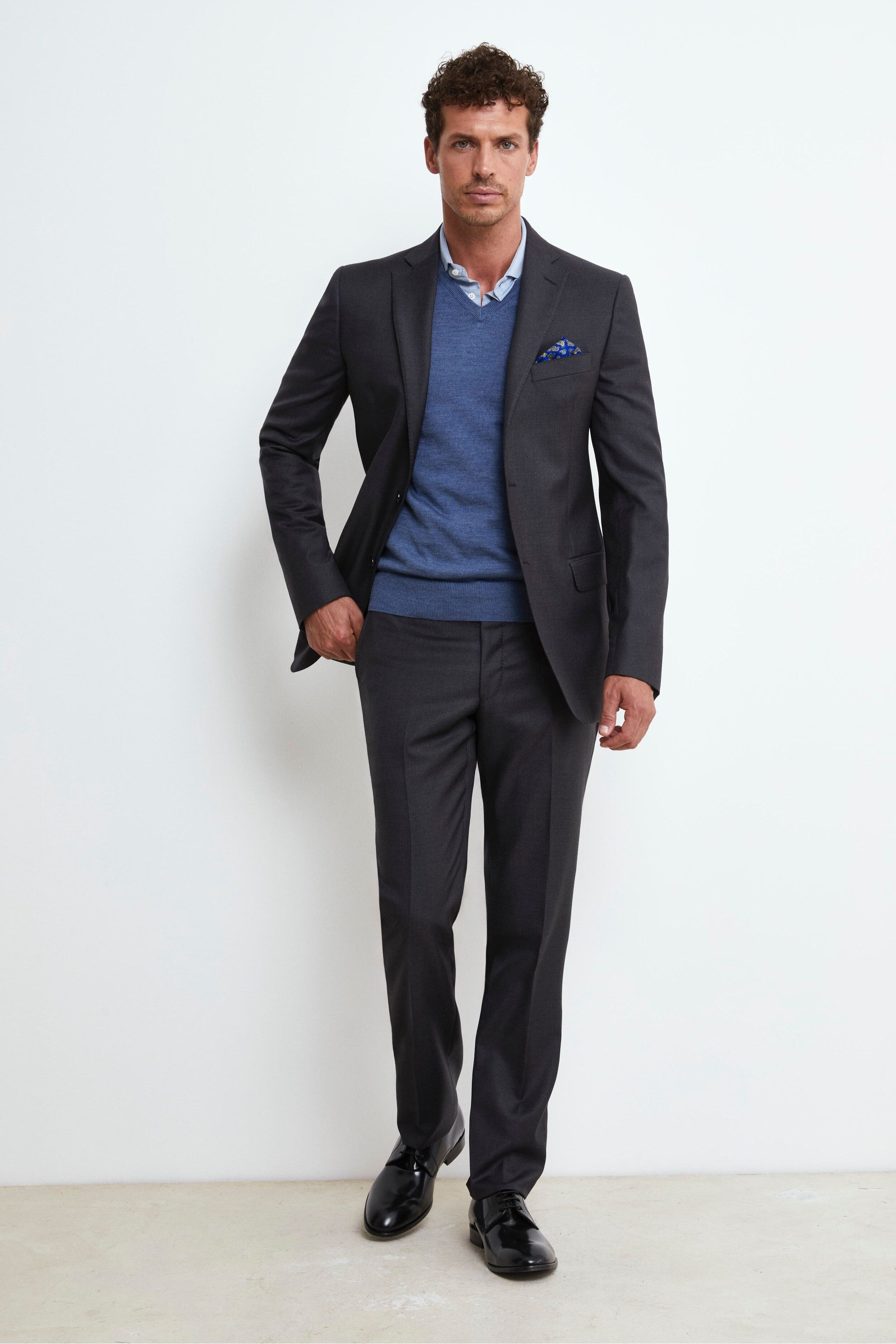 Slim Fit Single-Breasted Wool Suit - Charcoal grey