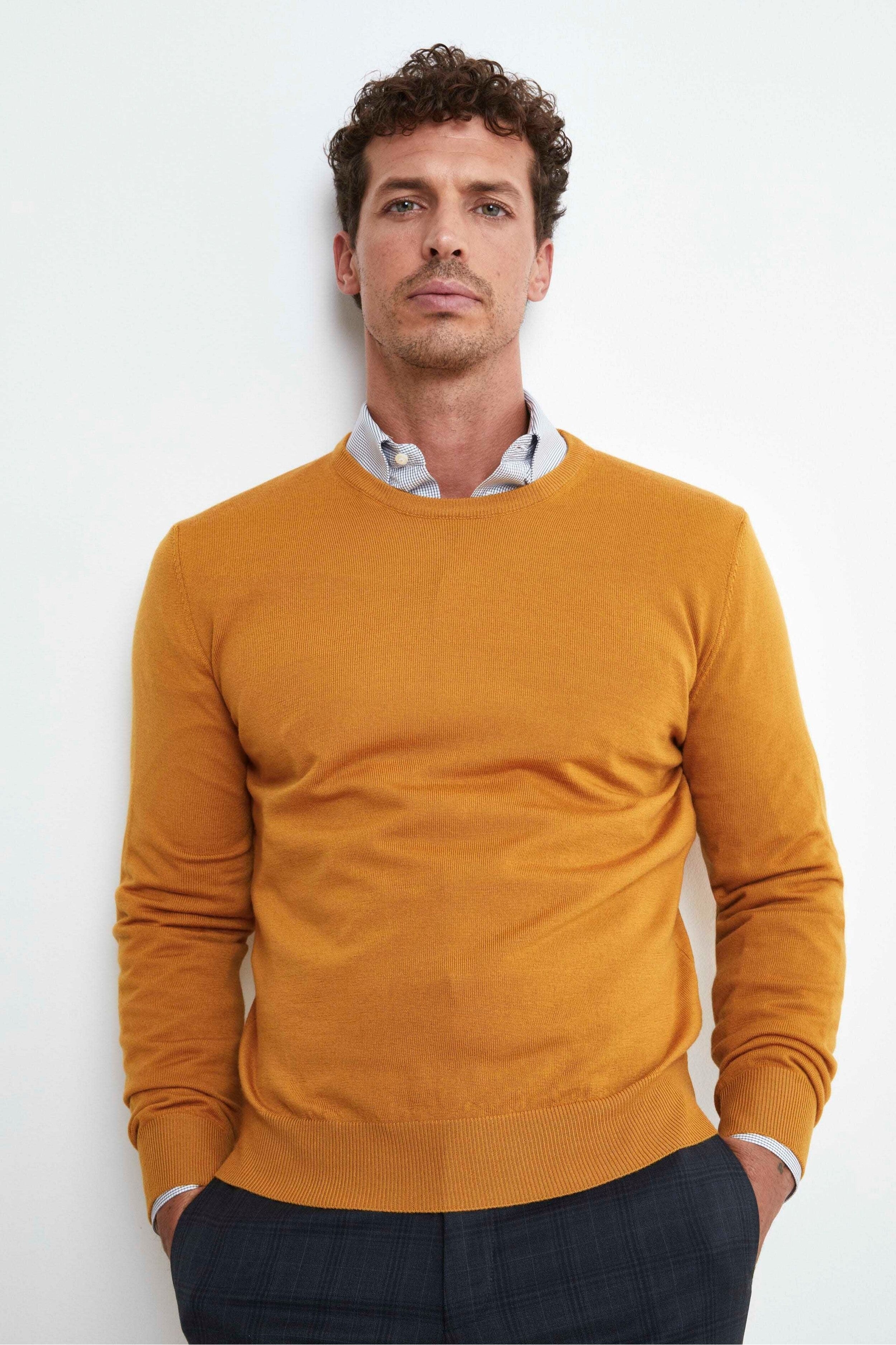 Merino Wool Crewneck Sweater - Mustard