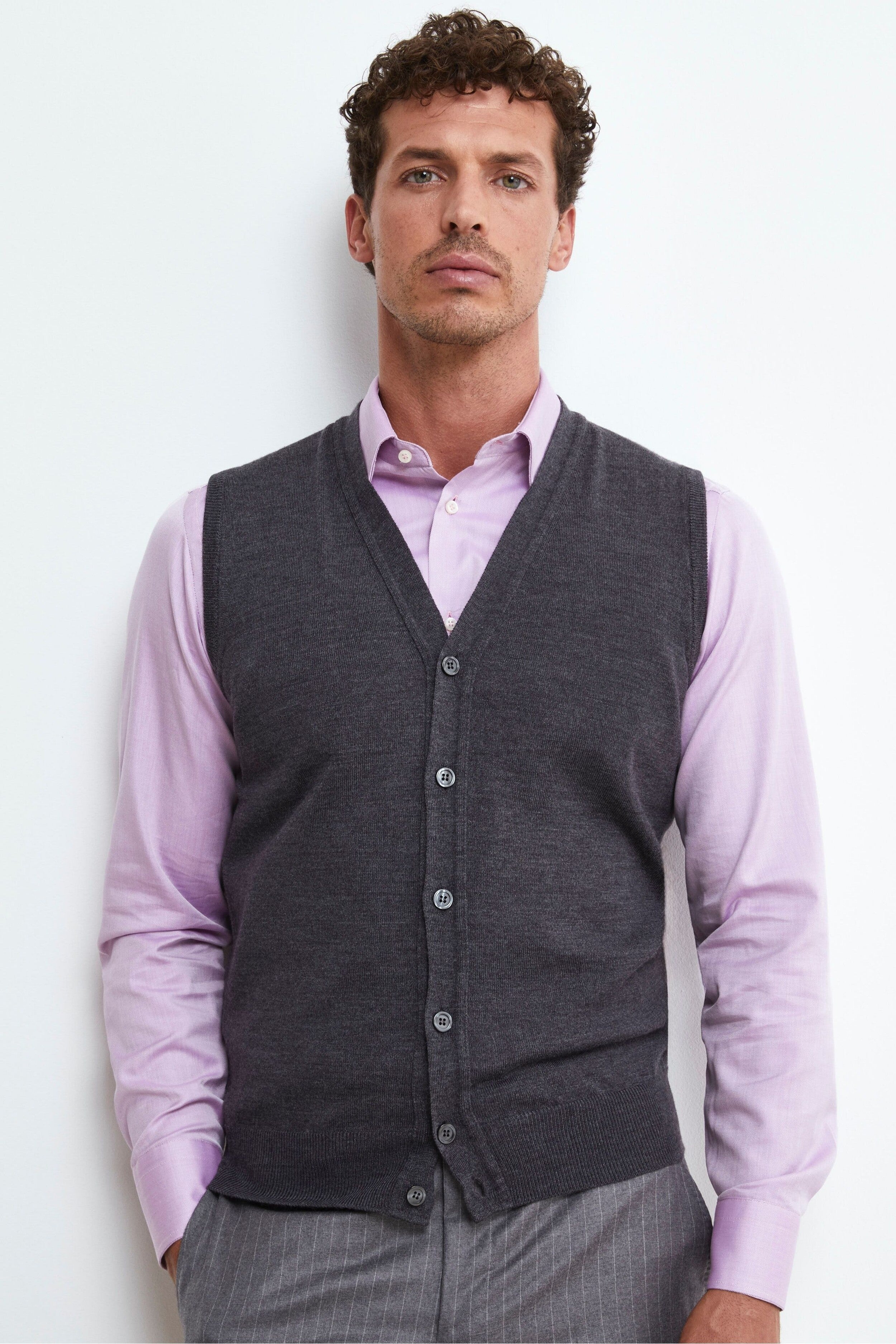 Buttoned Merino Wool Vest - Charcoal grey