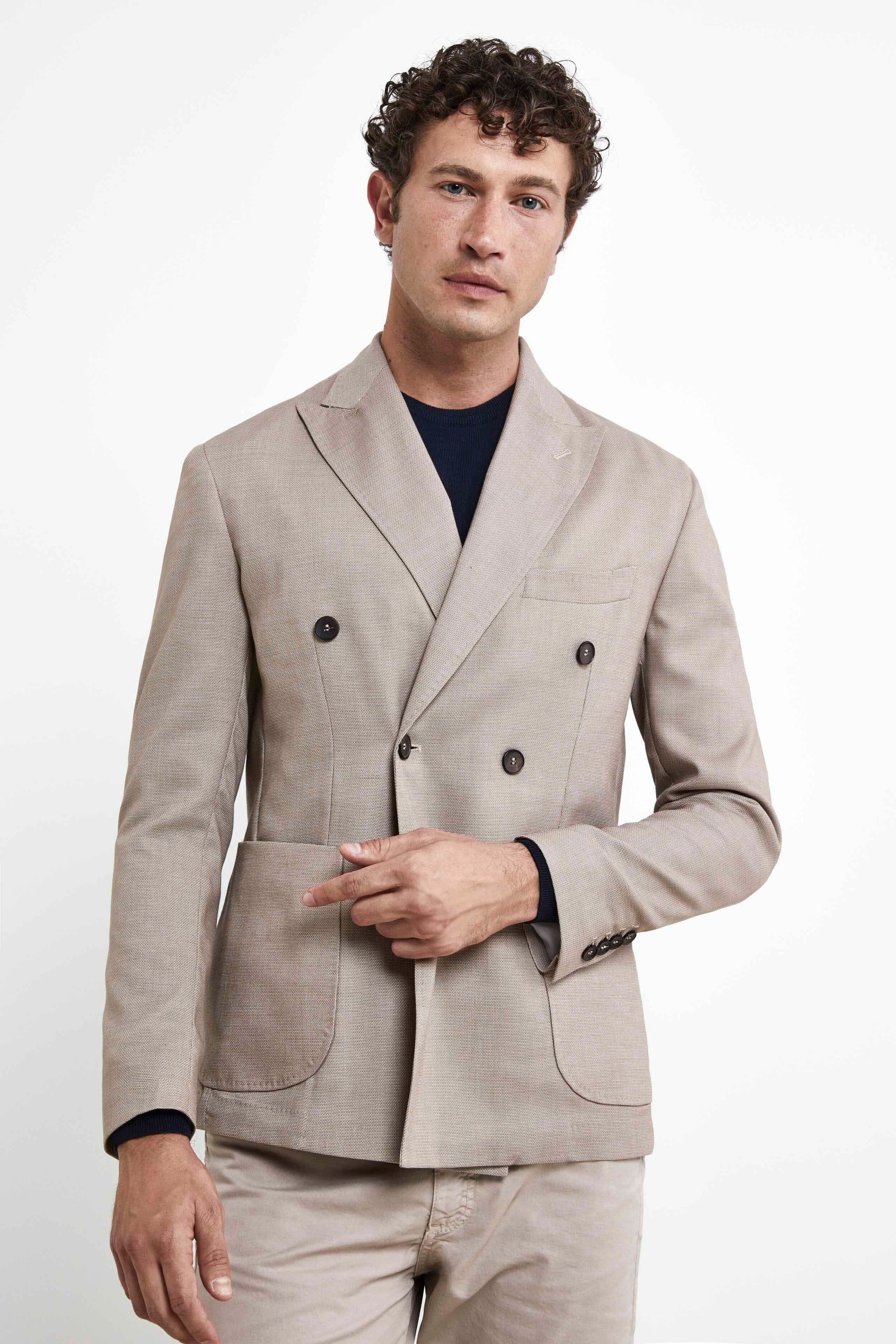 Slim Double Breasted Jacket - BEIGE