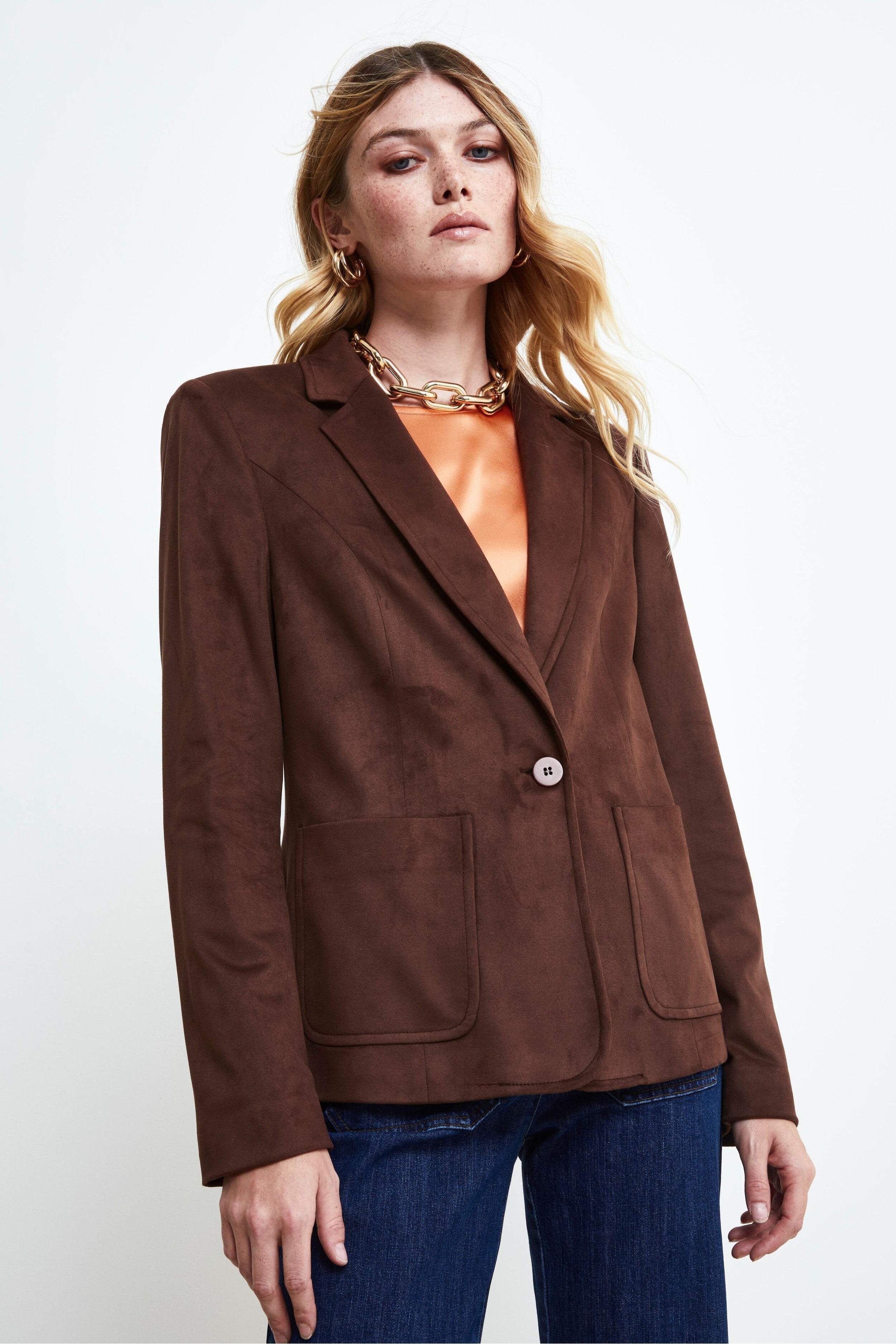 Suede Regular Fit Jacket - COGNAC