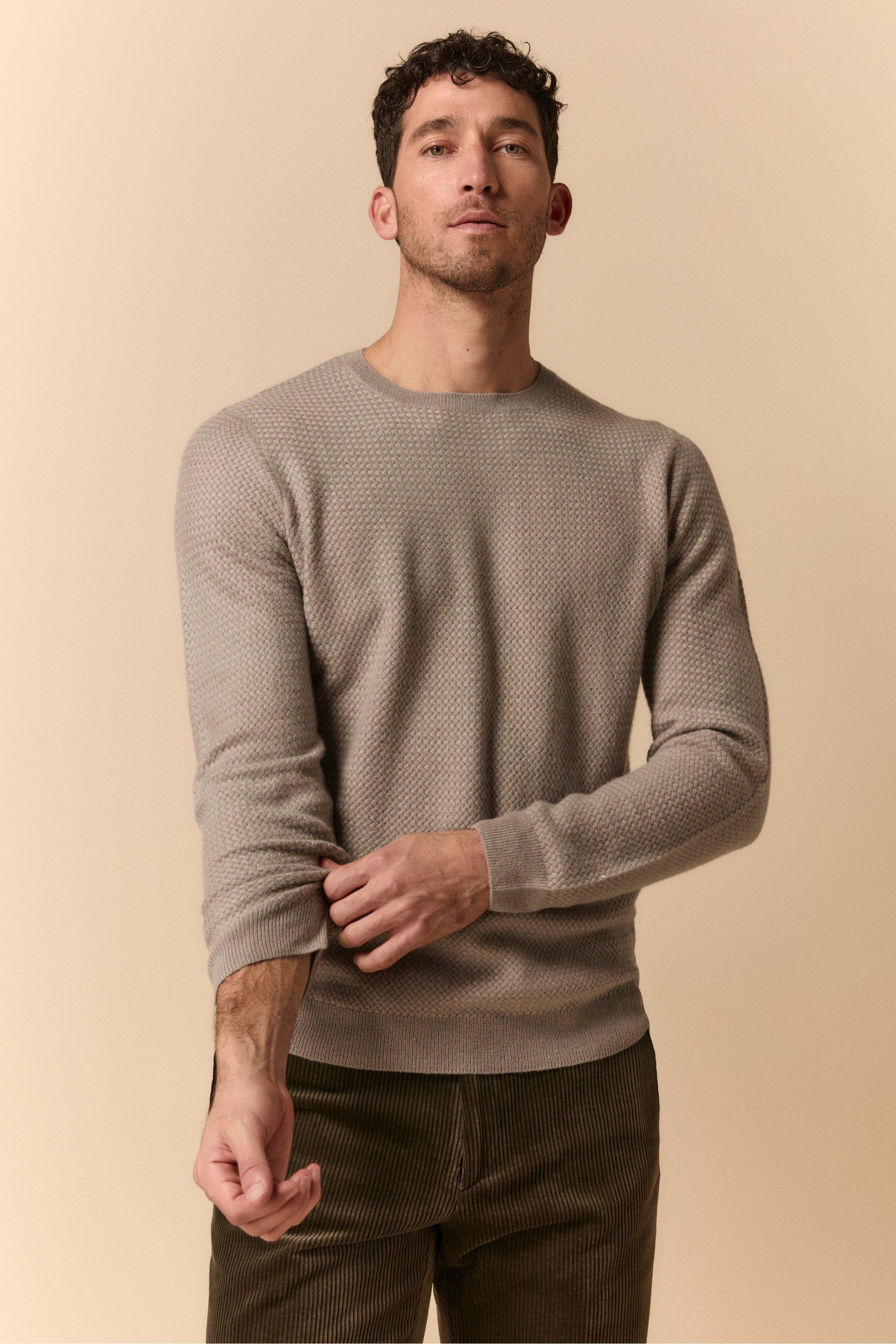 Knitted Crew Neck Sweater in Cashmere - gray