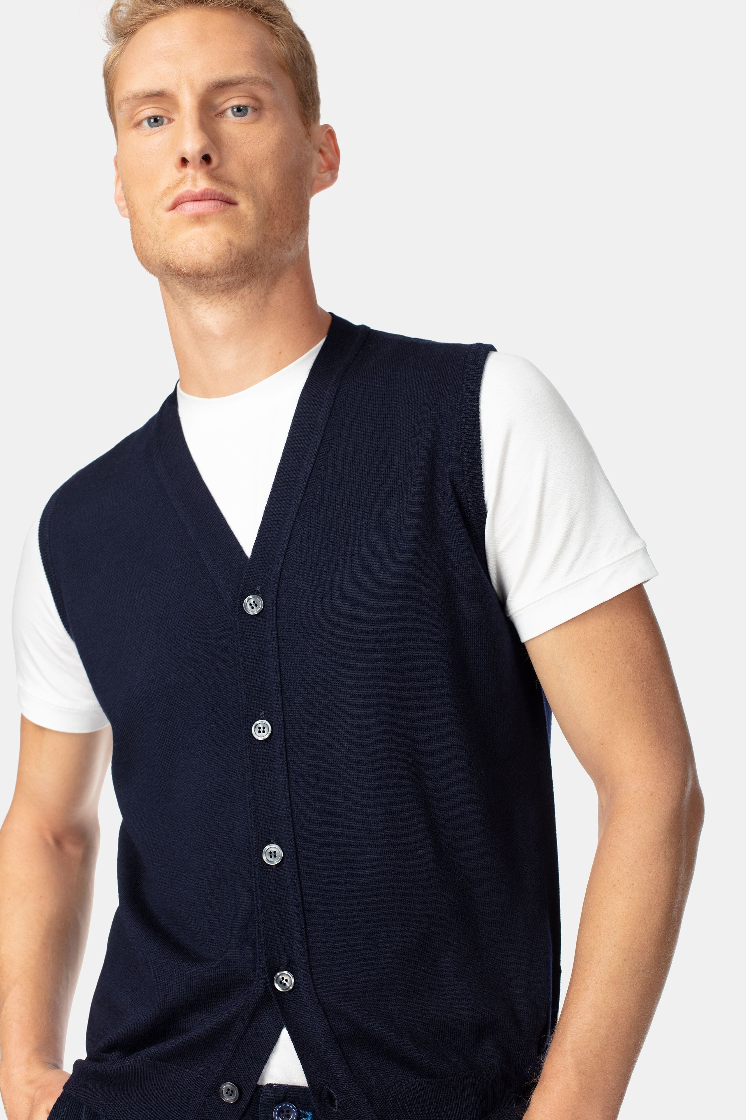 Wool waistcoat with buttons - BLUE