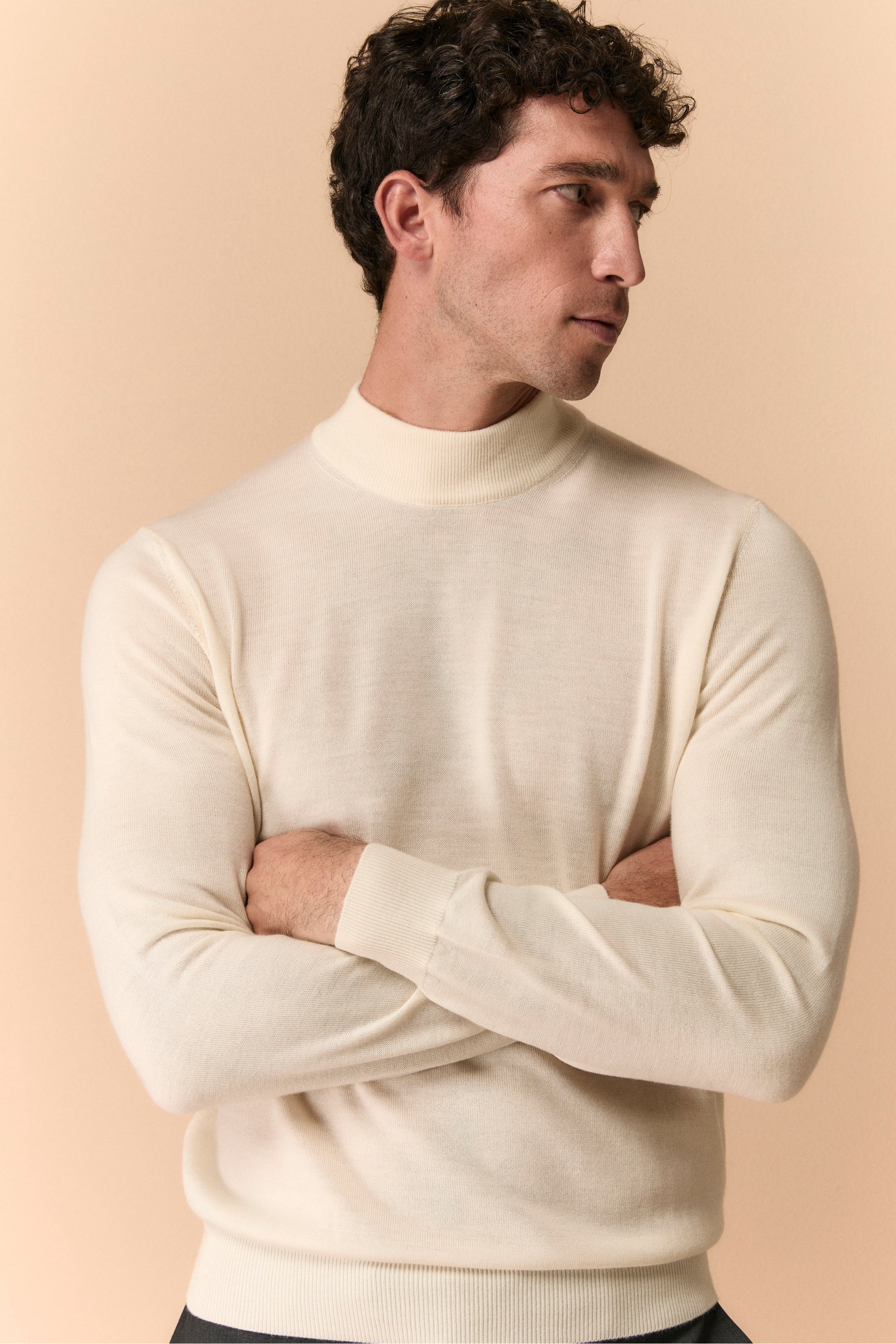 Rollkragenpullover aus Merinowolle - CREAM