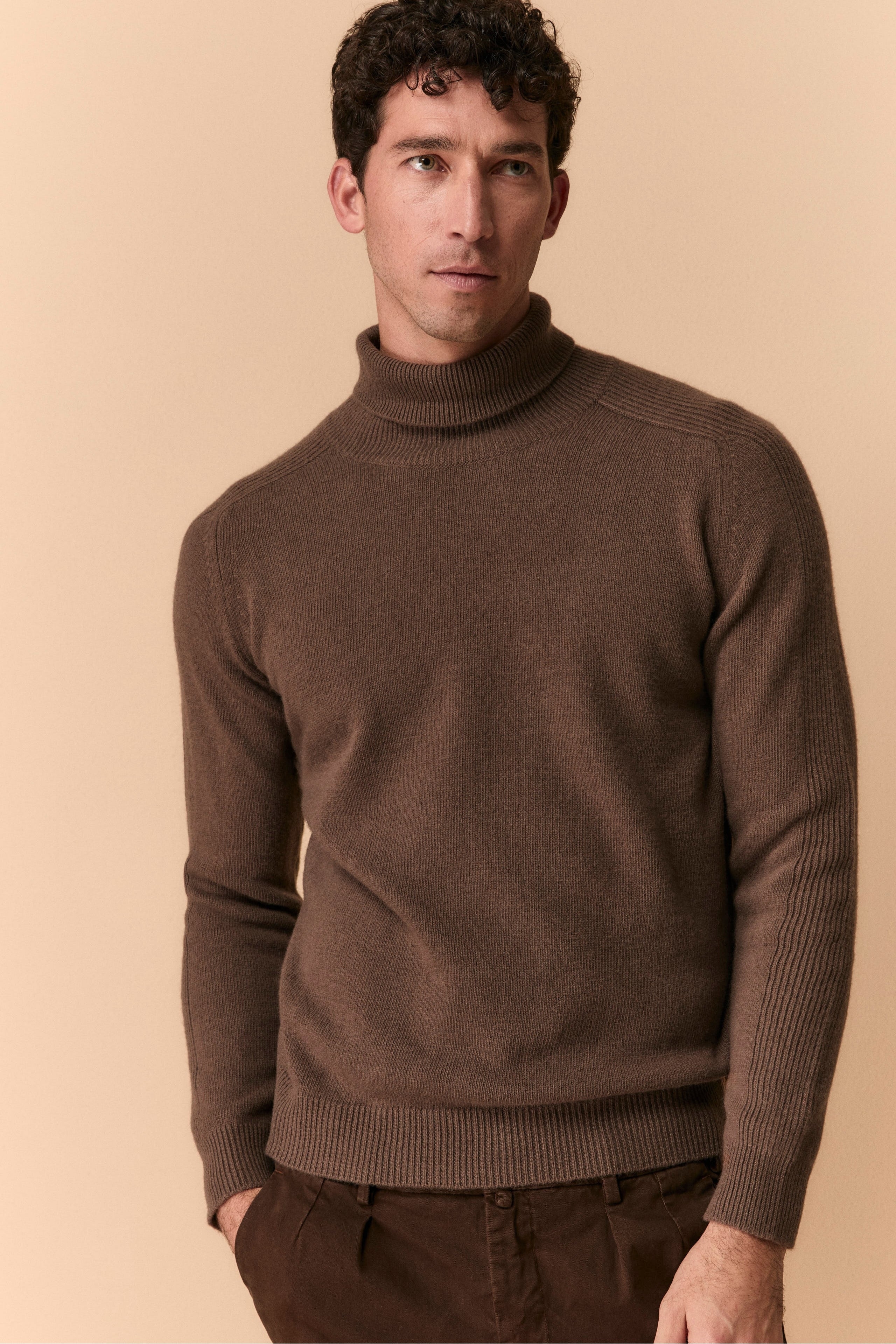 Wool and Cashmere Blend Turtleneck - Cacao brown