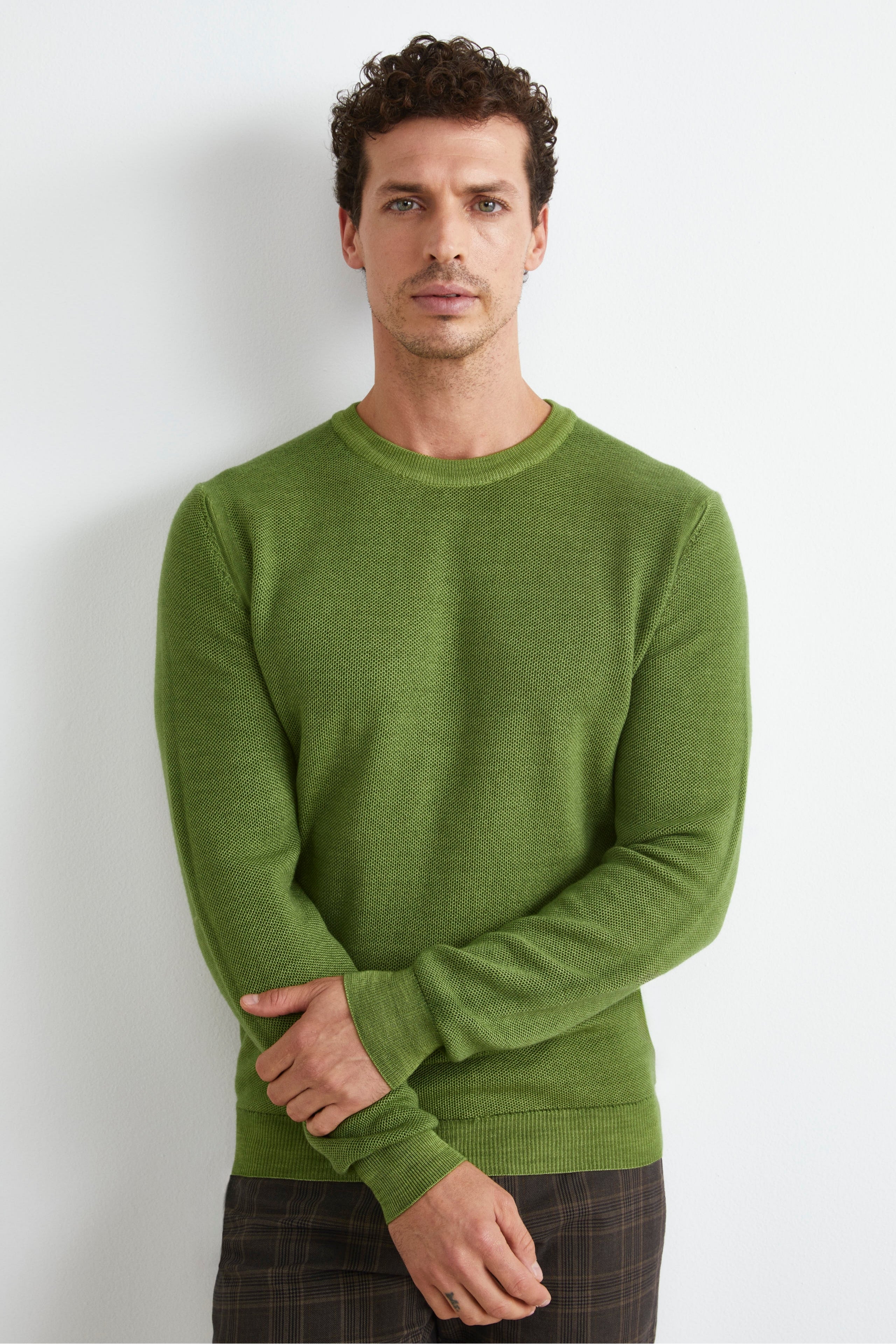 Pull en laine nid d’abeille - Vert olive