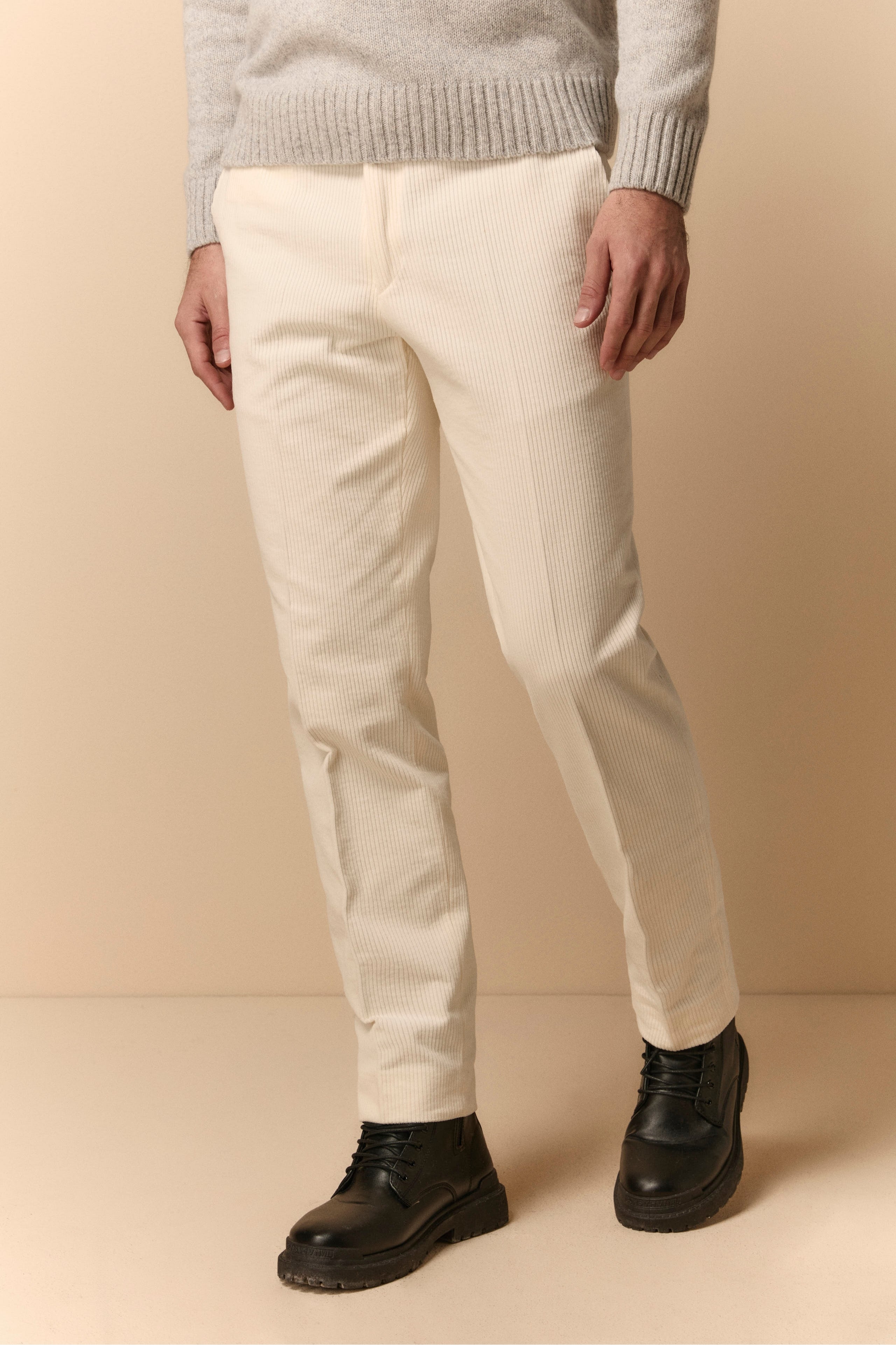 Pantalon Regular Fit en Velours - BLANC