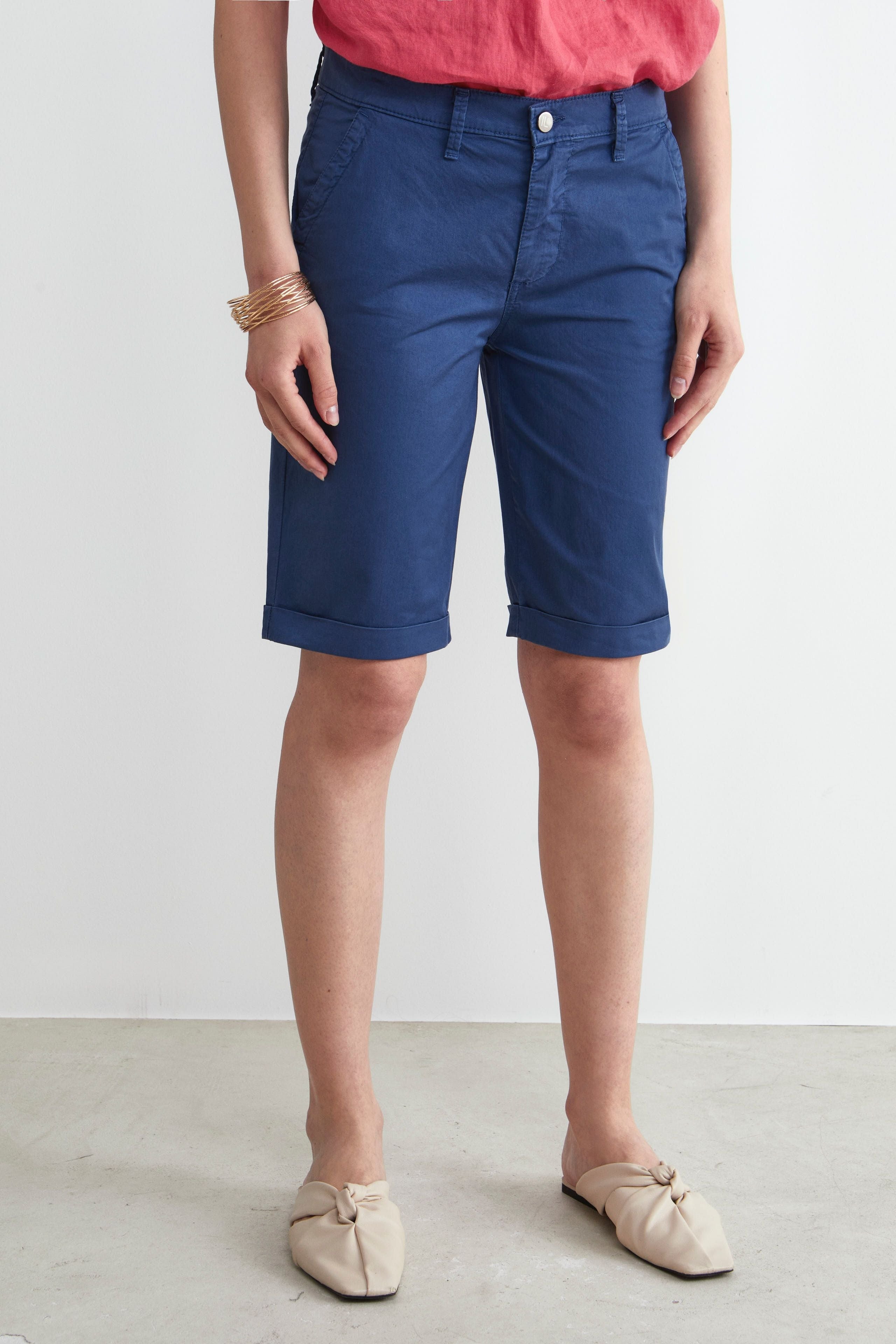 Bermuda-Shorts aus Leinen - Mittelblau