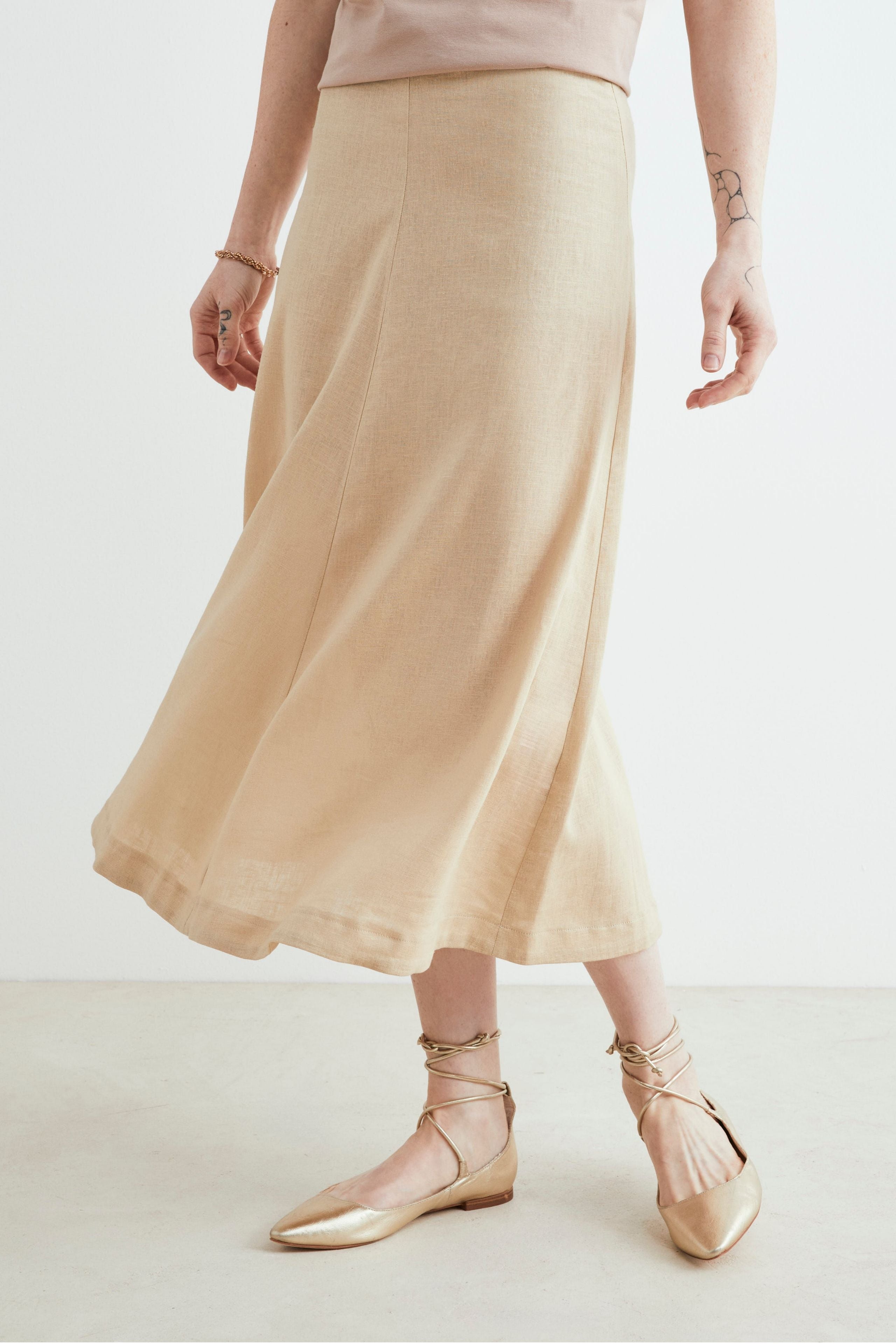 Jupe midi en lin - BEIGE