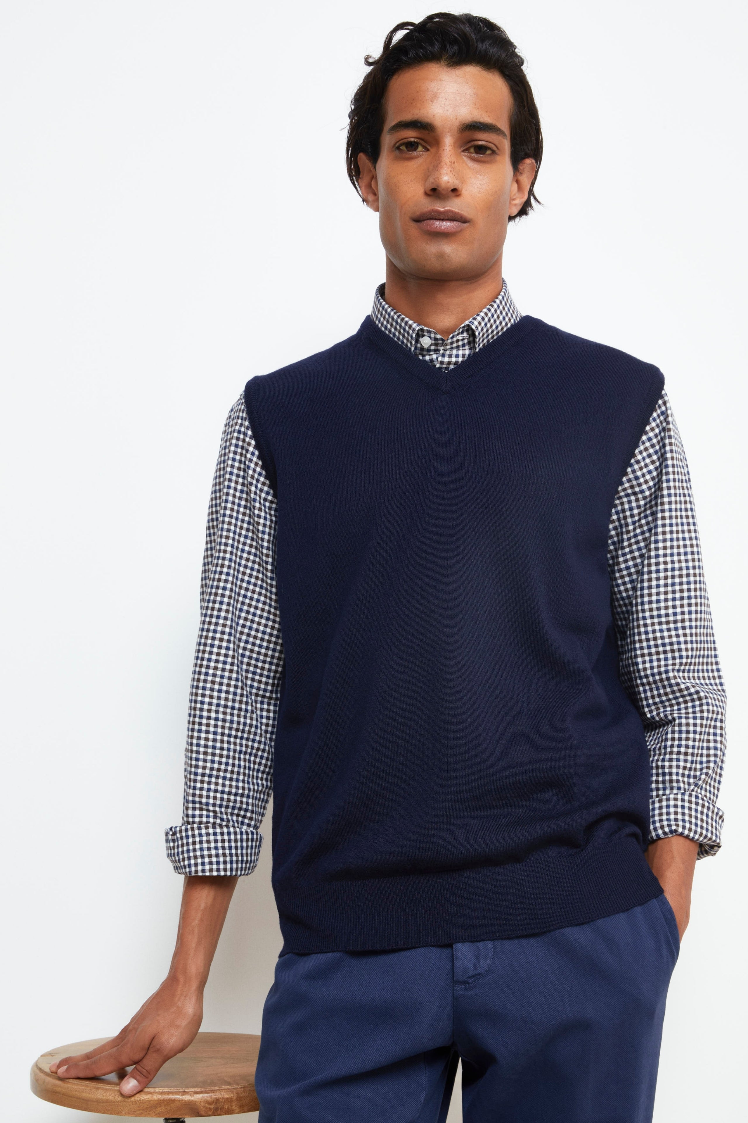 V-Neck Merino Wool Vest - BLUE