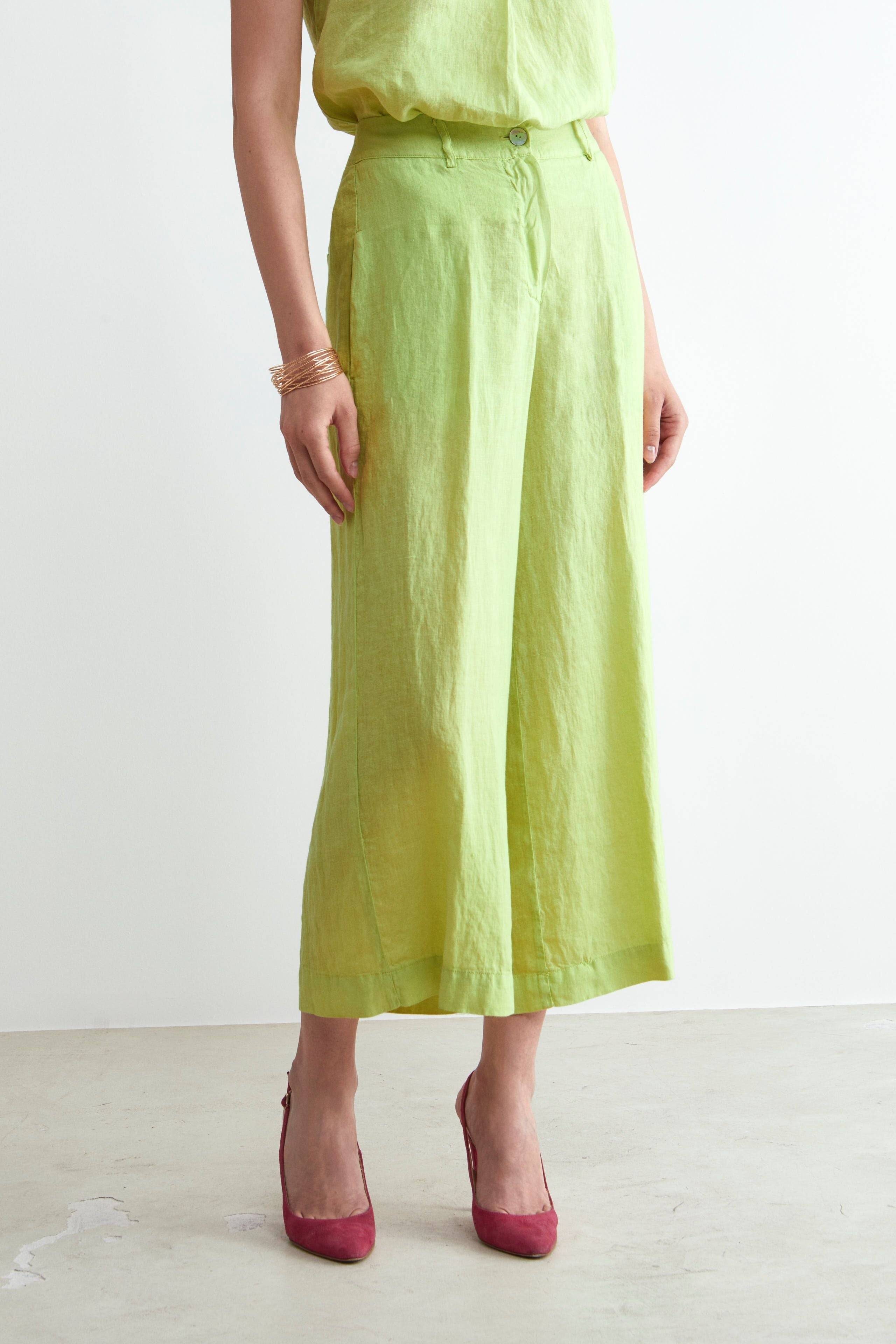 Pantalon court en lin - LIME