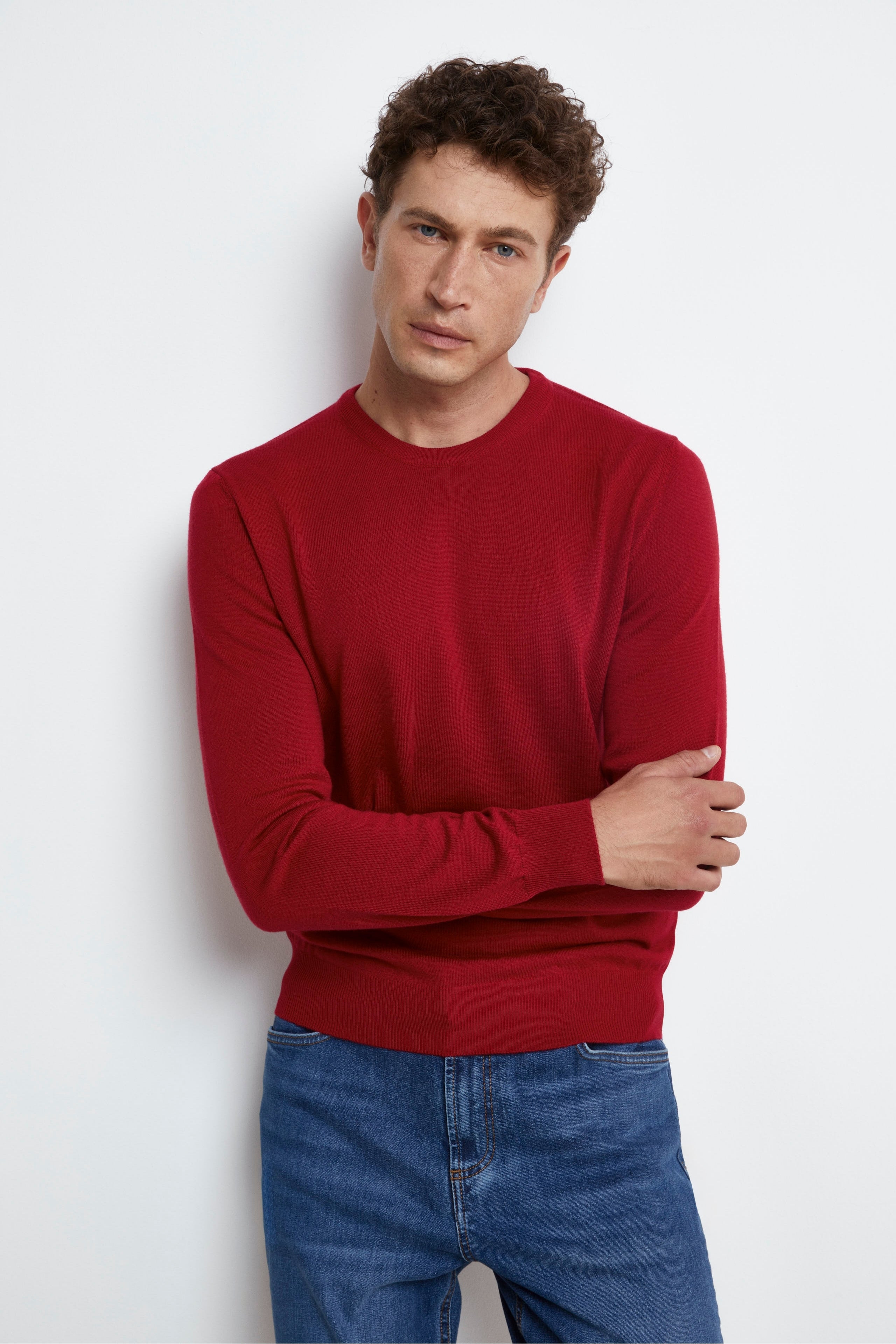 Merino Wool Crewneck Sweater - RED