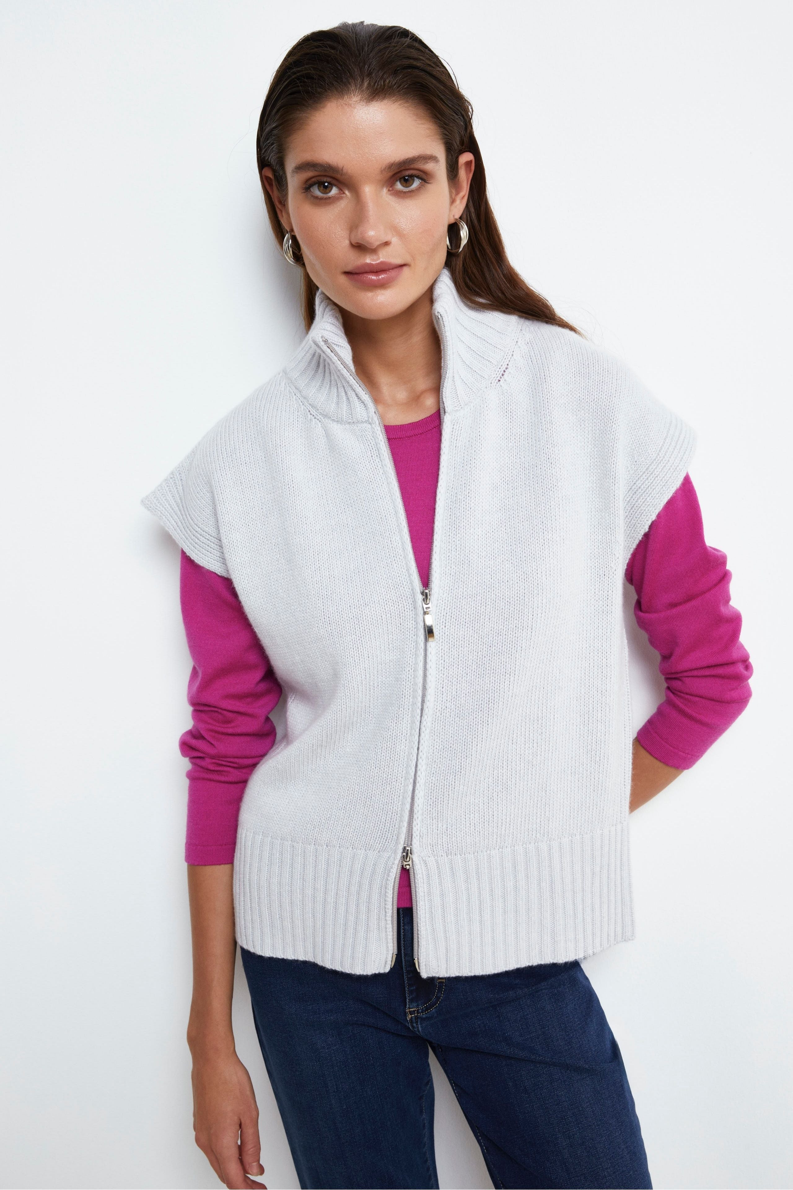 Gilet Zip en Mélange Cachemire - PERLE