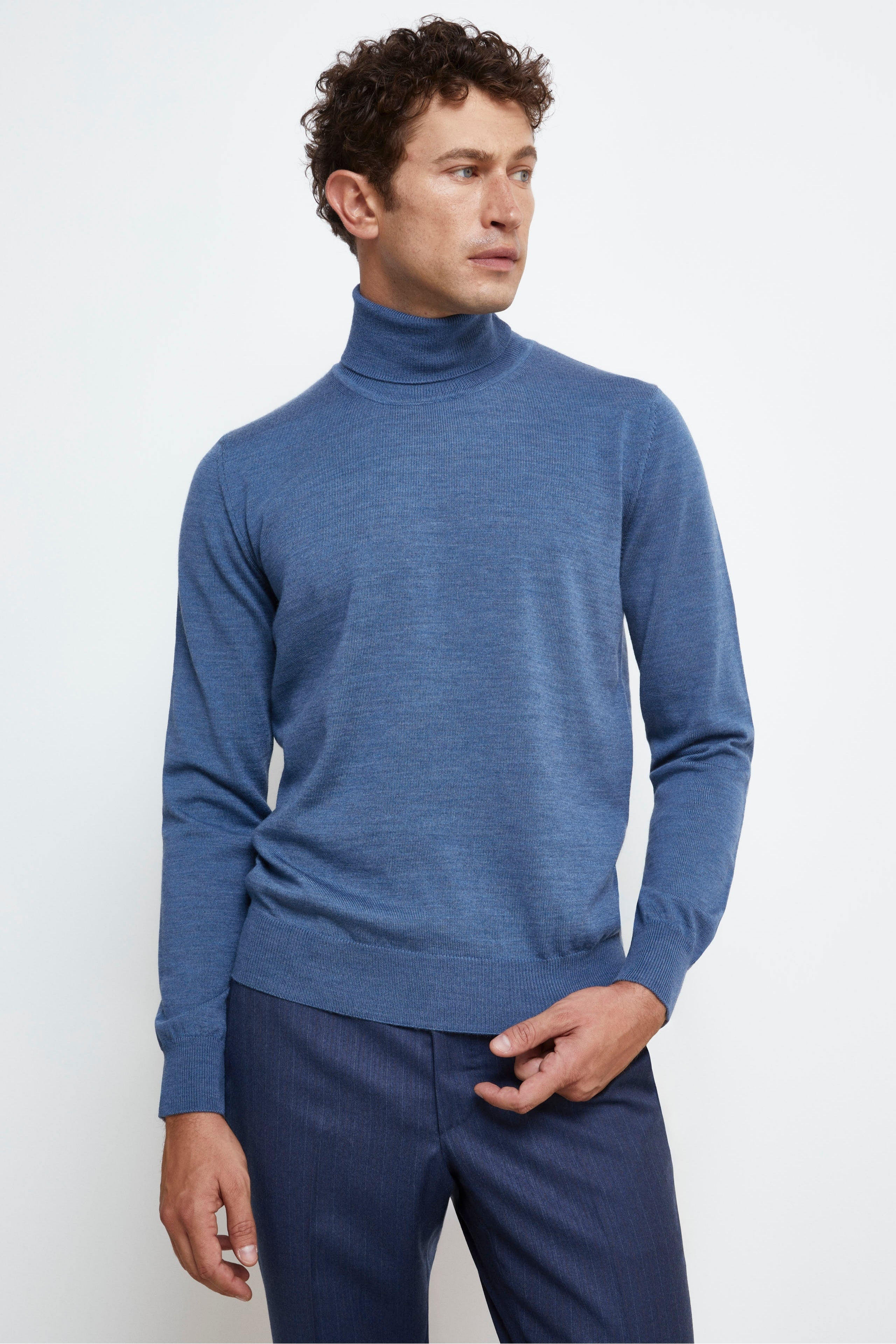 Rollkragenpullover aus Merinowolle - DENIM