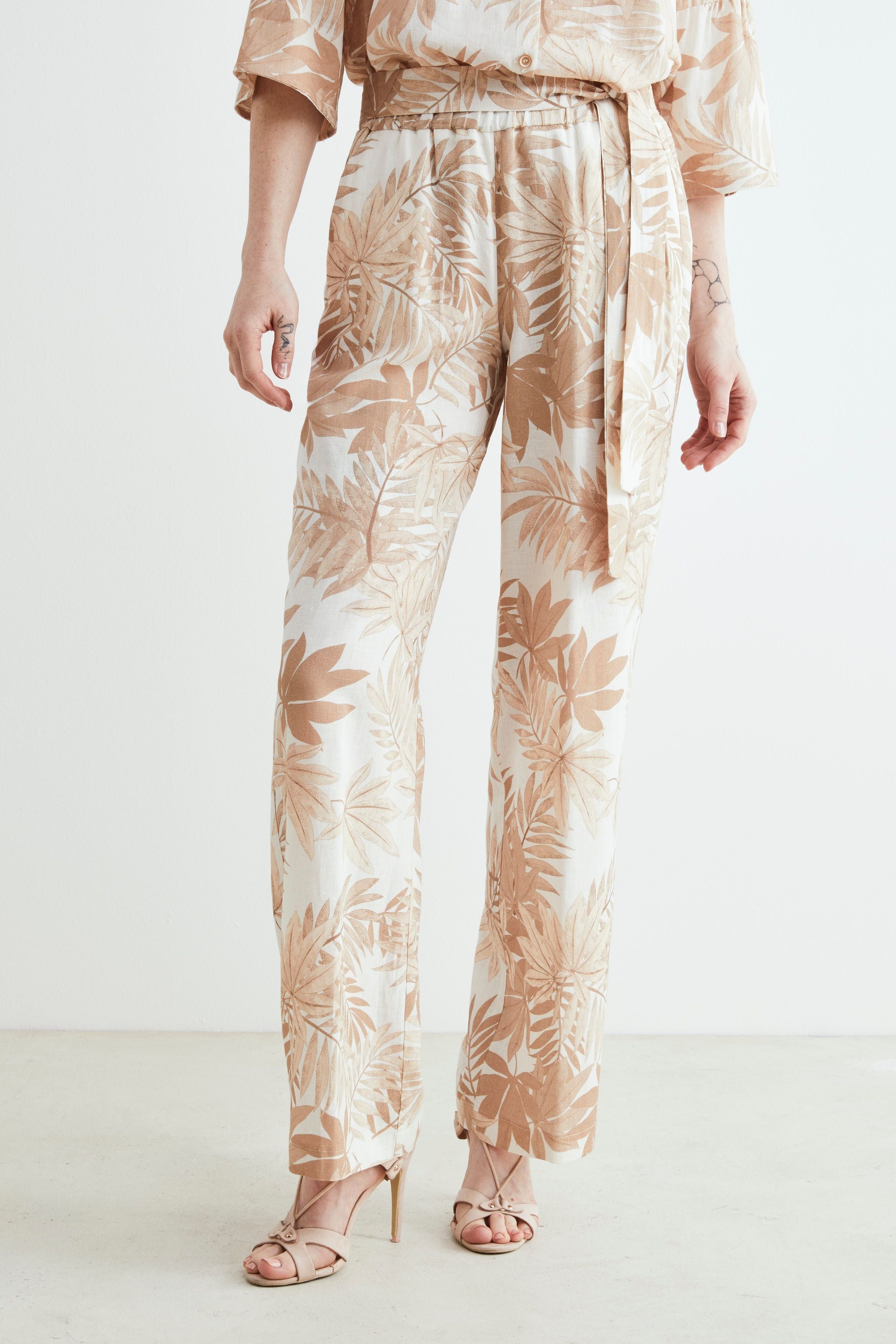 Pantalon à motifs en lin - Motif beige