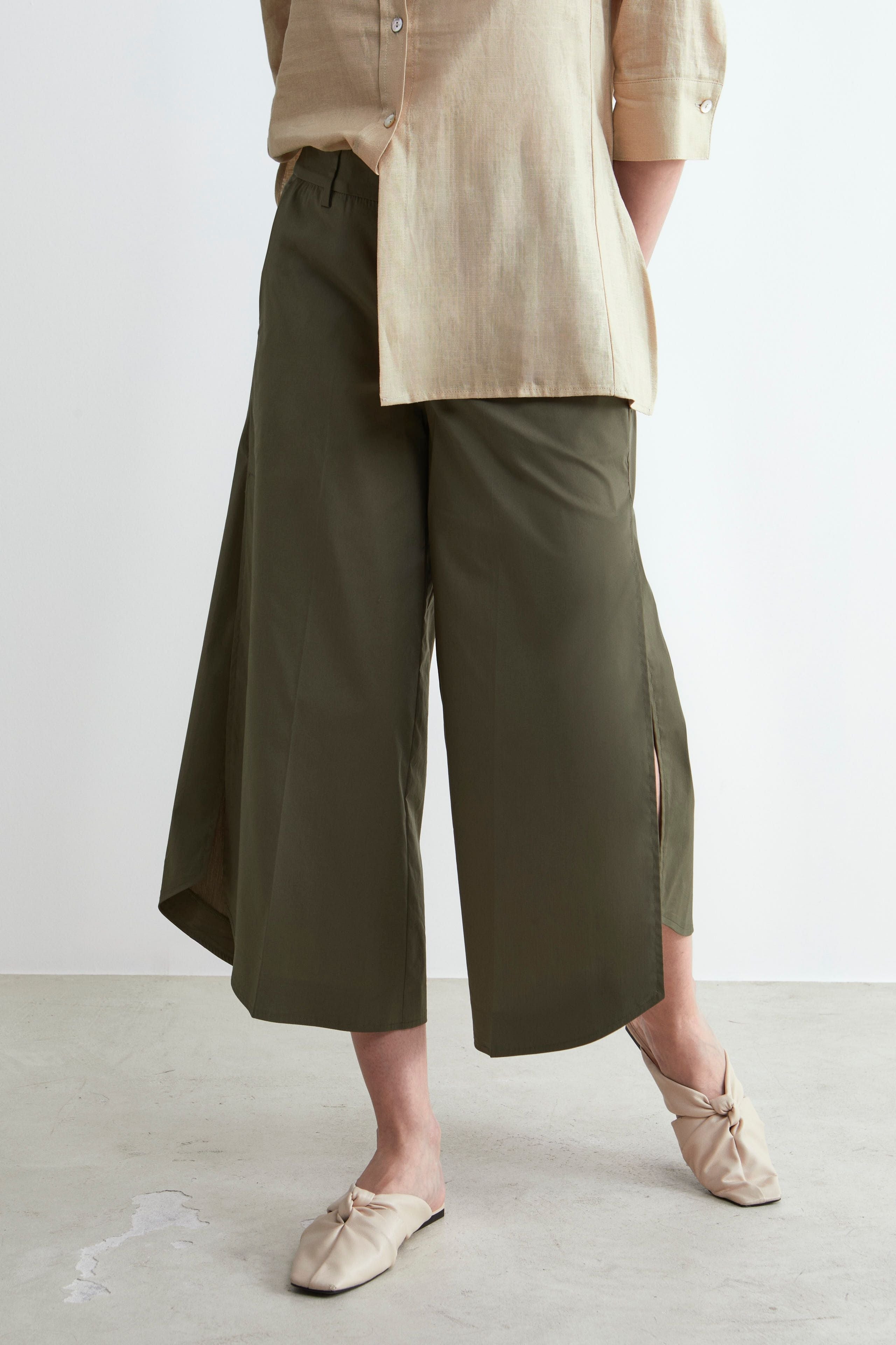 Culotte Trousers with Slits - Military green