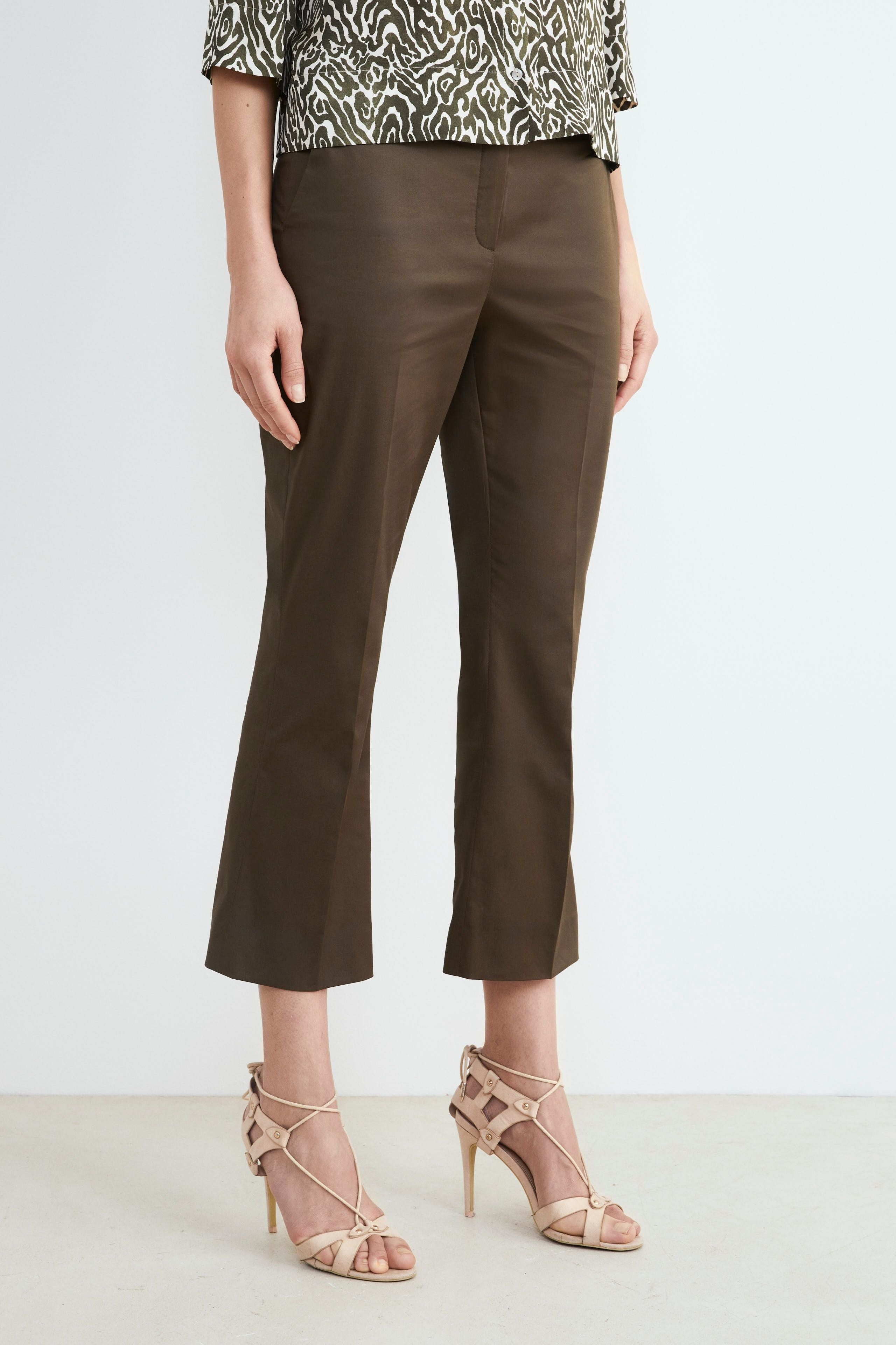 Mid-flare cotton trousers - KAKI