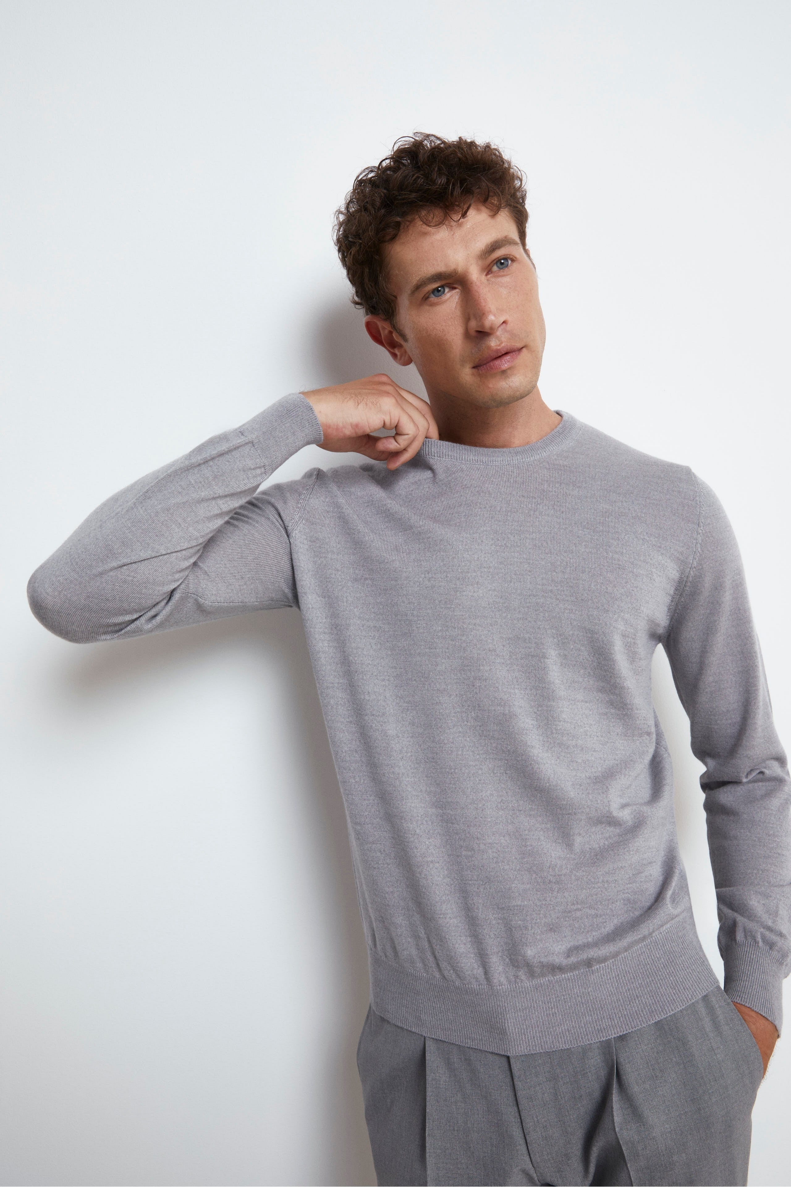 Merino Wool Crewneck Sweater - Light grey