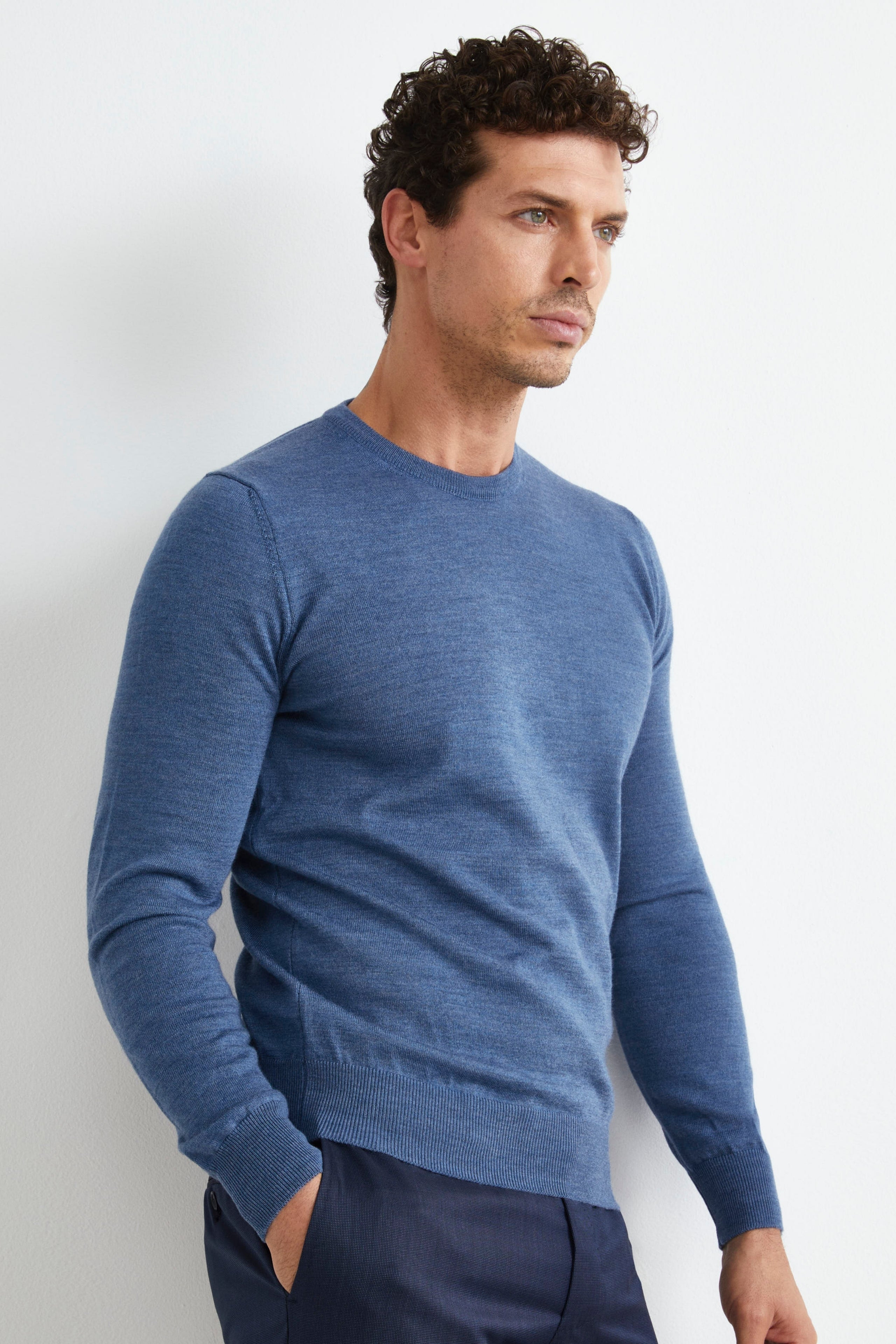 Pull Col Rond en Laine Mérinos - DENIM