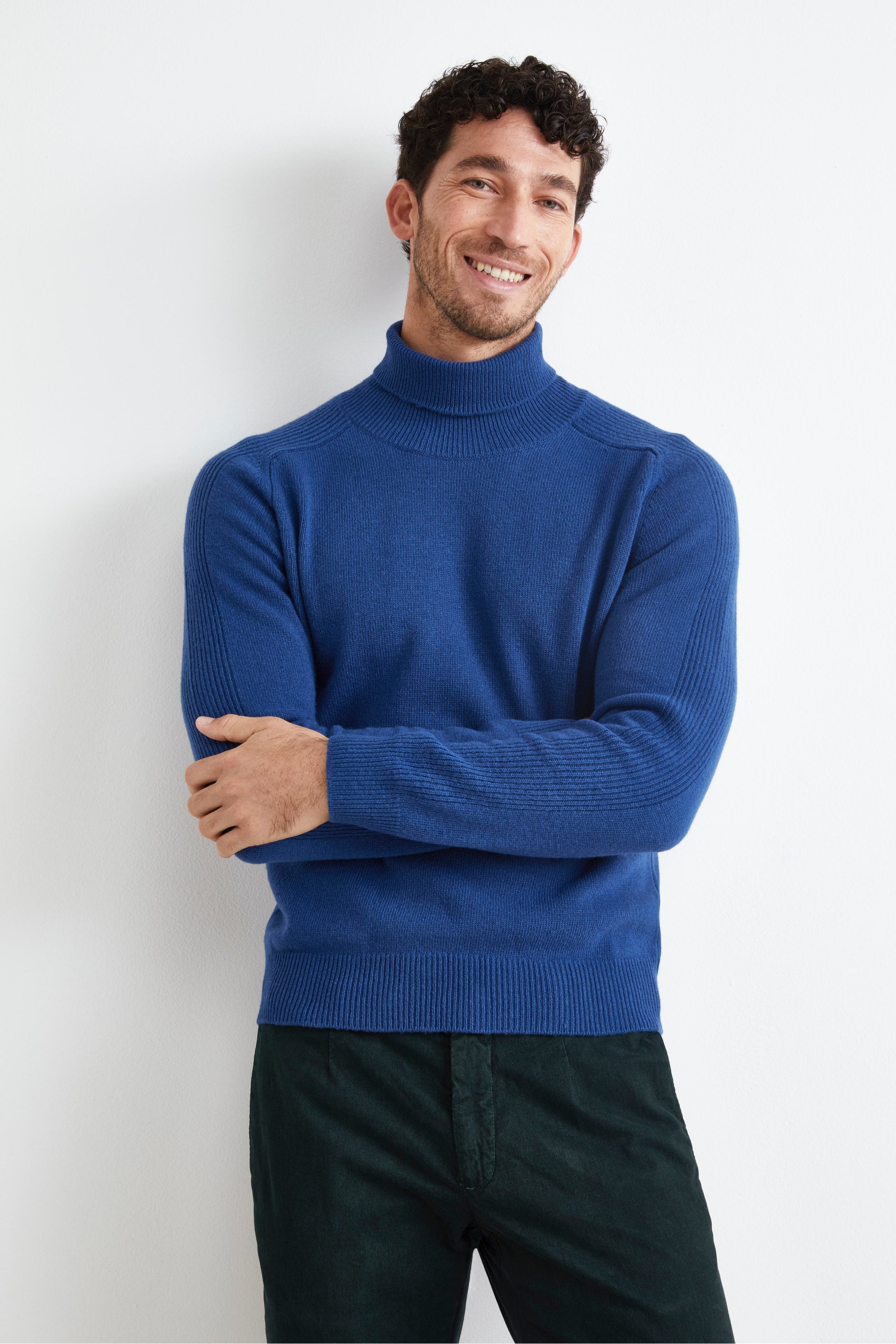 Wool and Cashmere Blend Turtleneck - DENIM