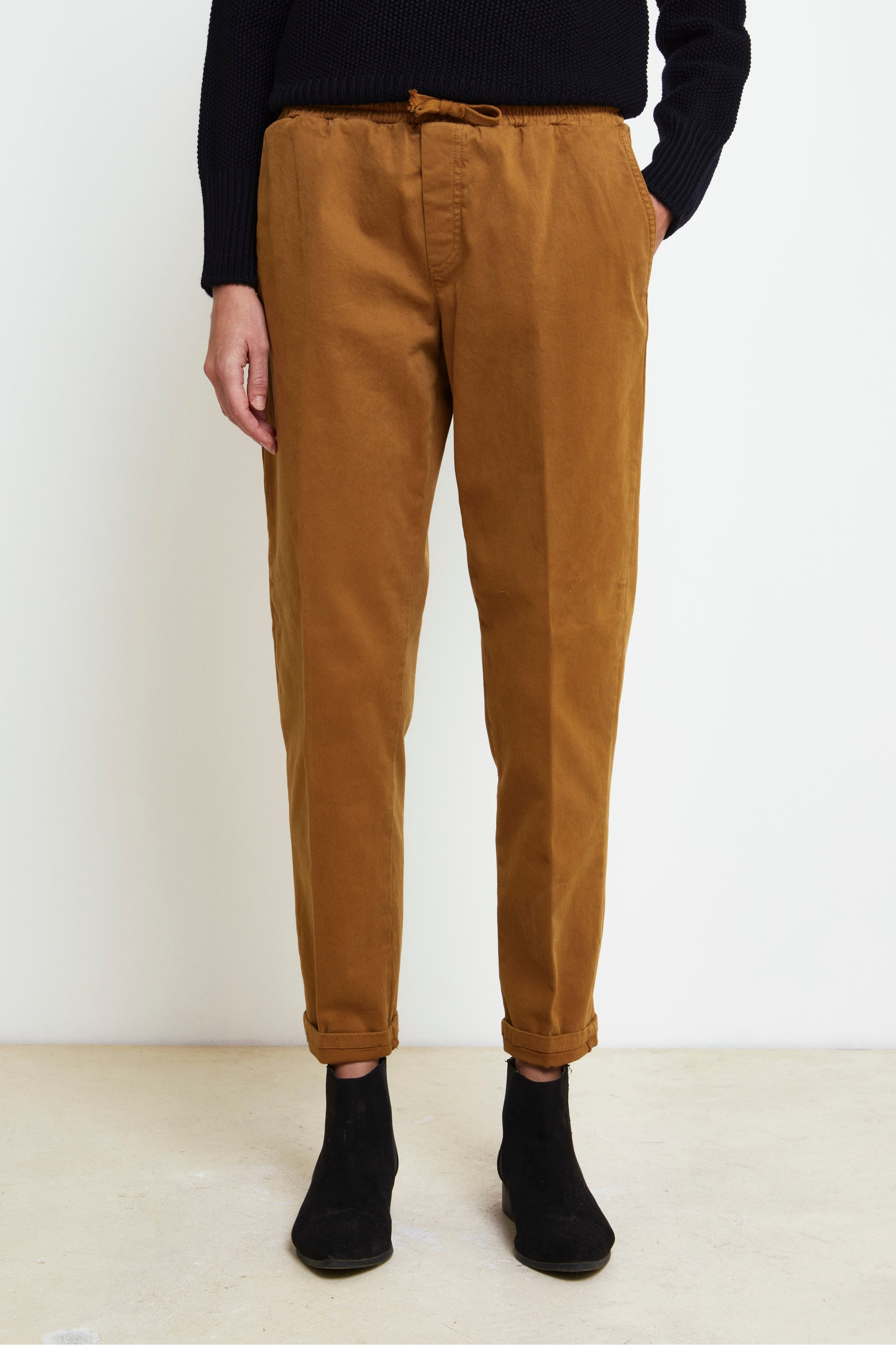 Drawstring Gabardine Trousers - CAMEL