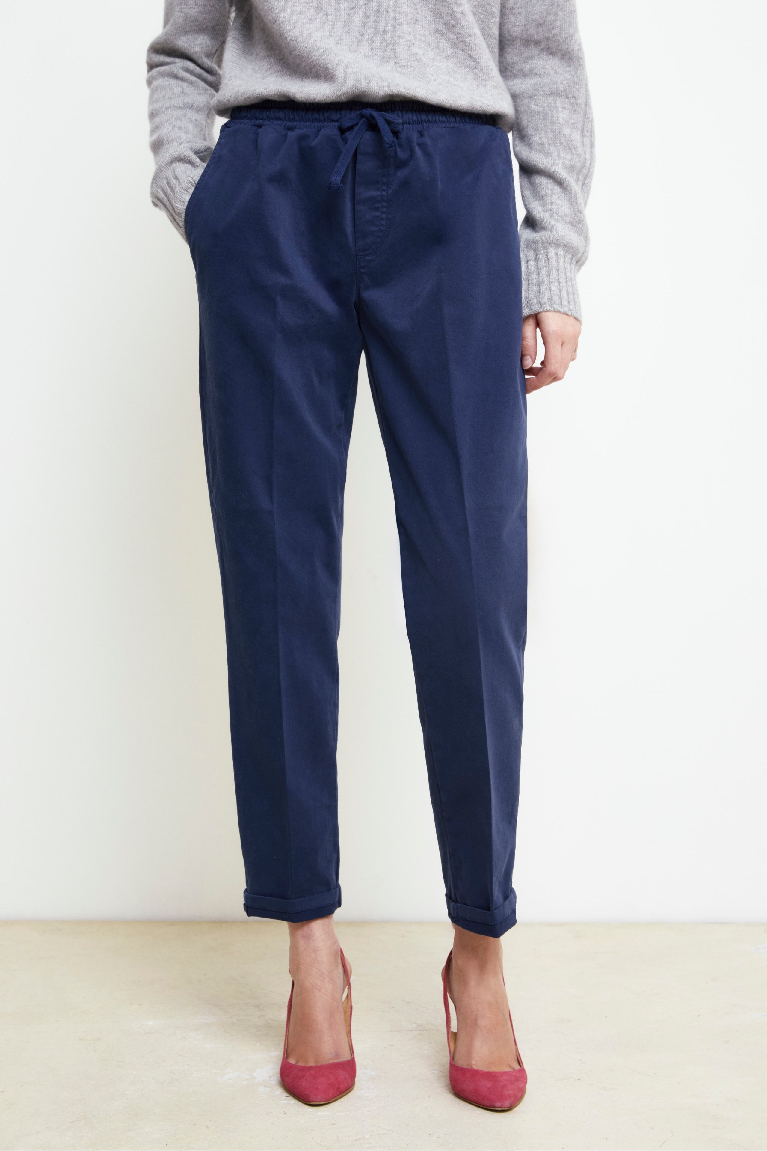 Drawstring Gabardine Trousers - MEDIUM BLUE