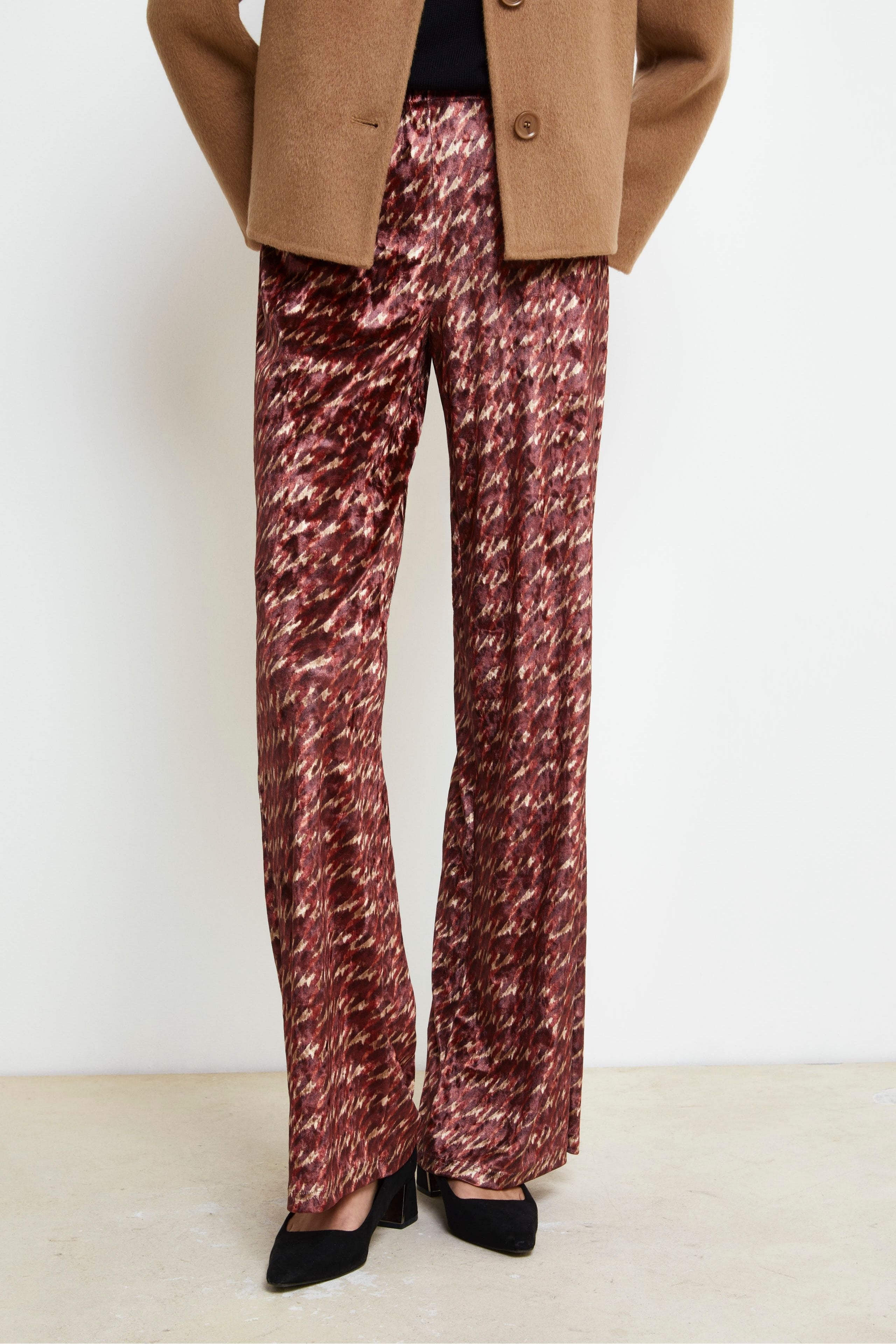 Pantalon Palazzo en Velours - Motif bourgogne