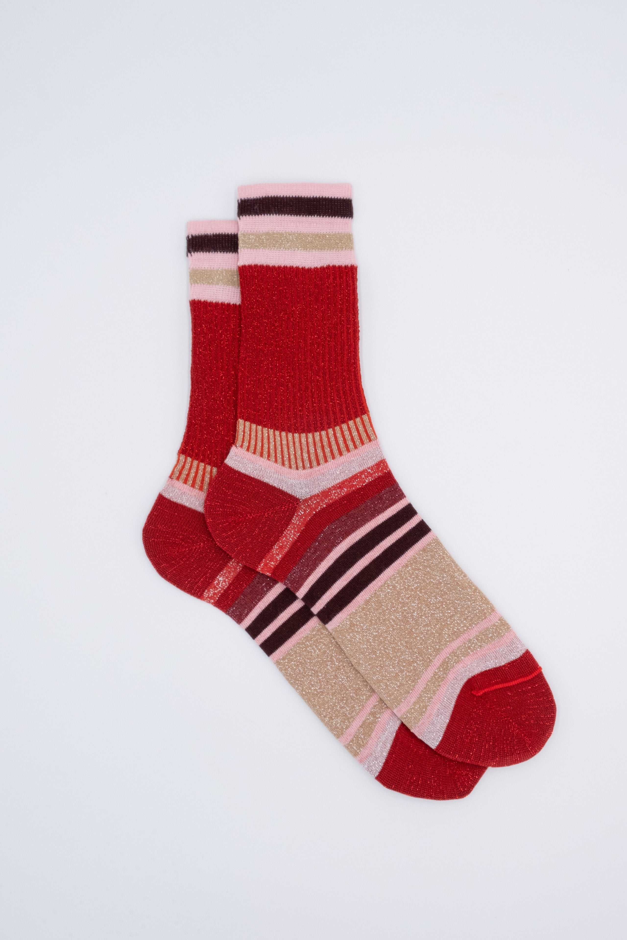 Kurze Gestreifte Lurex-Socken - Rot/Pinke