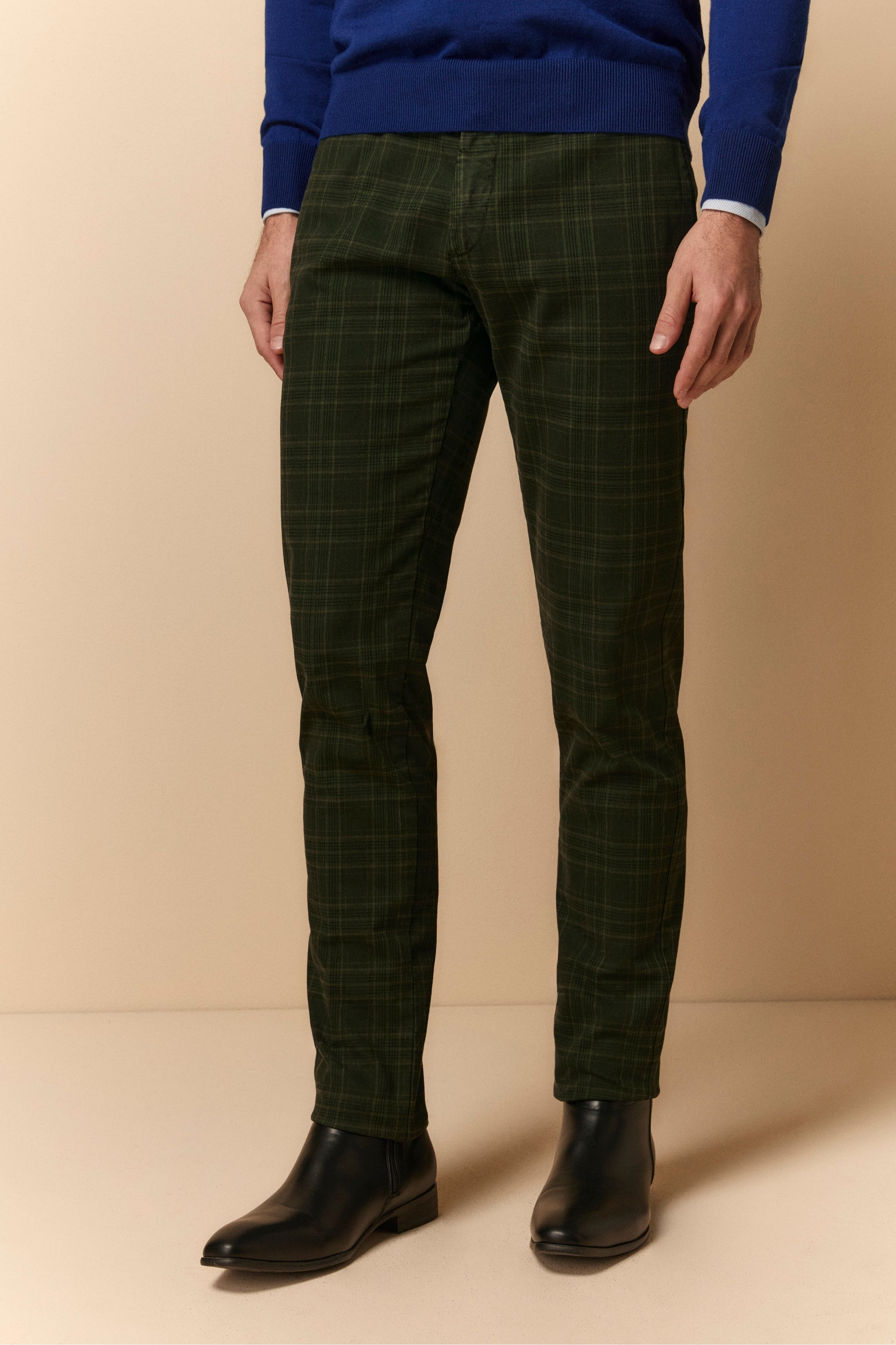 Slim Fit Pants in Cotton - Green check