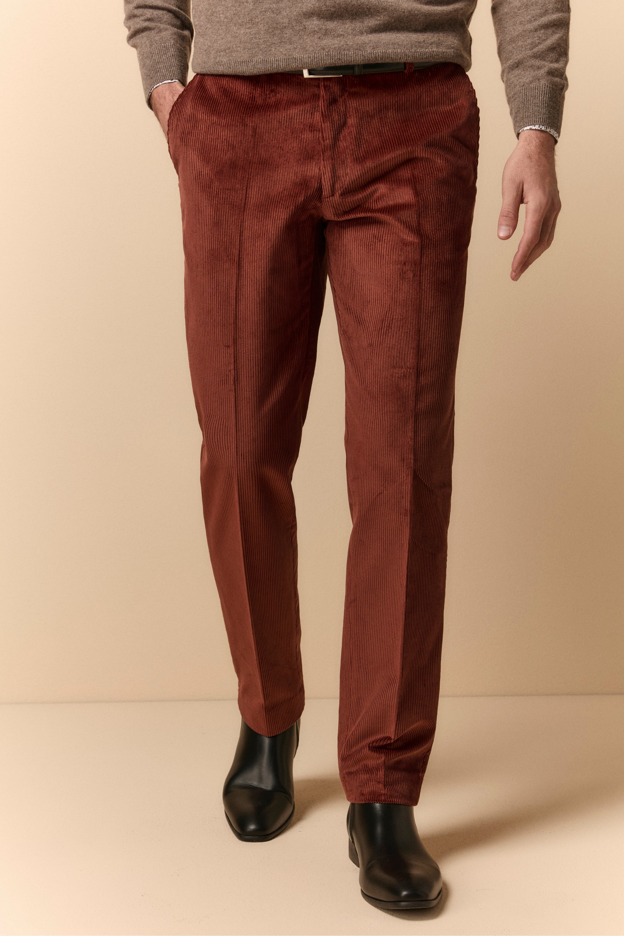 Ribbed Velvet Trousers - Burnt brown