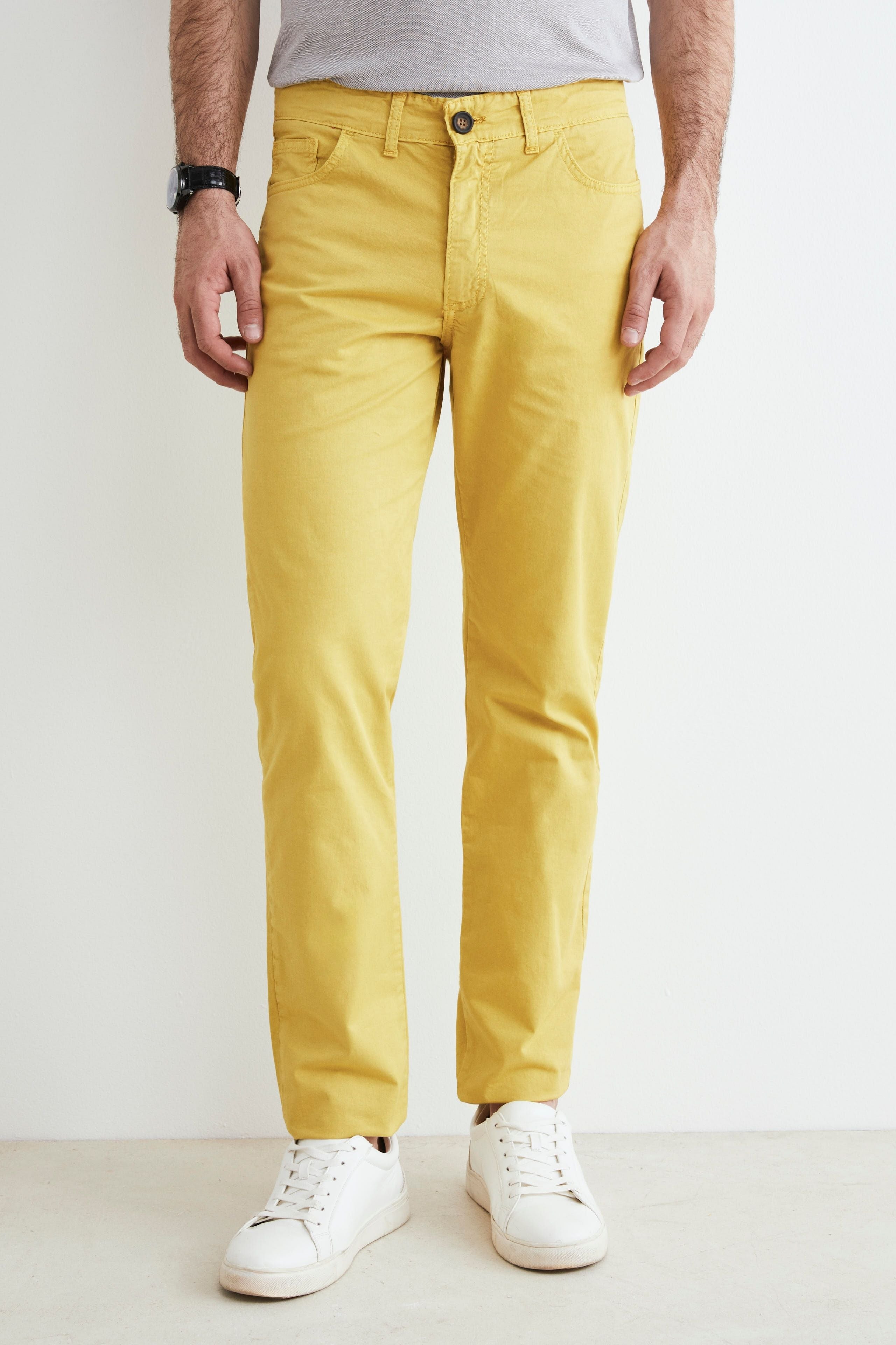 Pantalon en coton avec cinq poches - Ocre