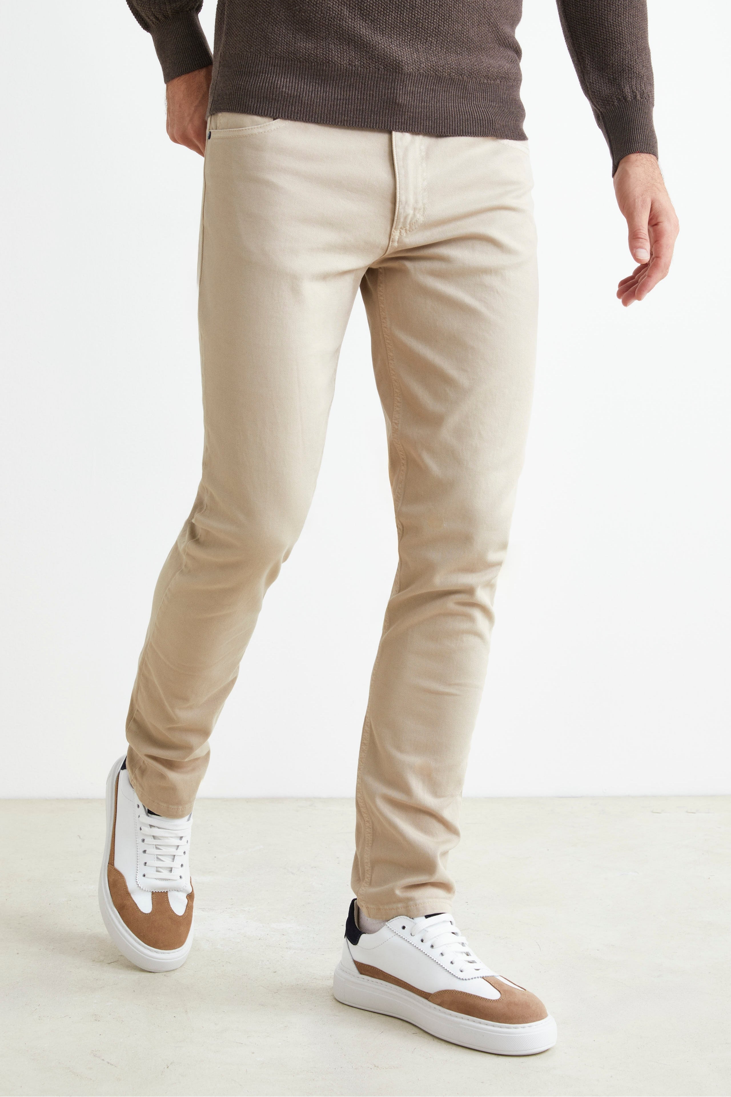 Slim Fit Five-Pocket Pants - Cream white