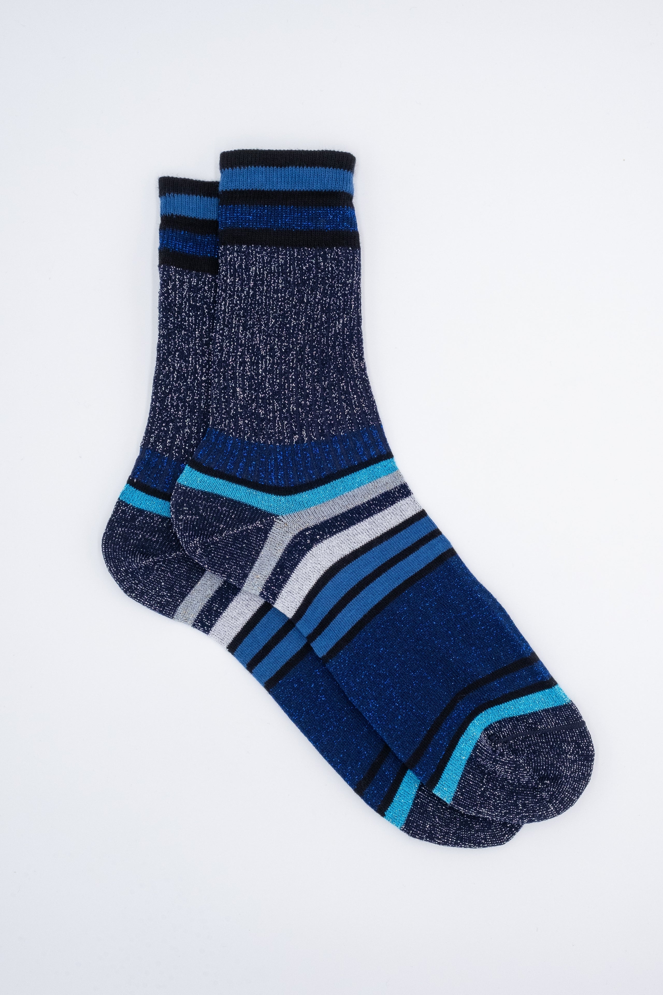 Kurze Gestreifte Lurex-Socken - Blau/Jeans