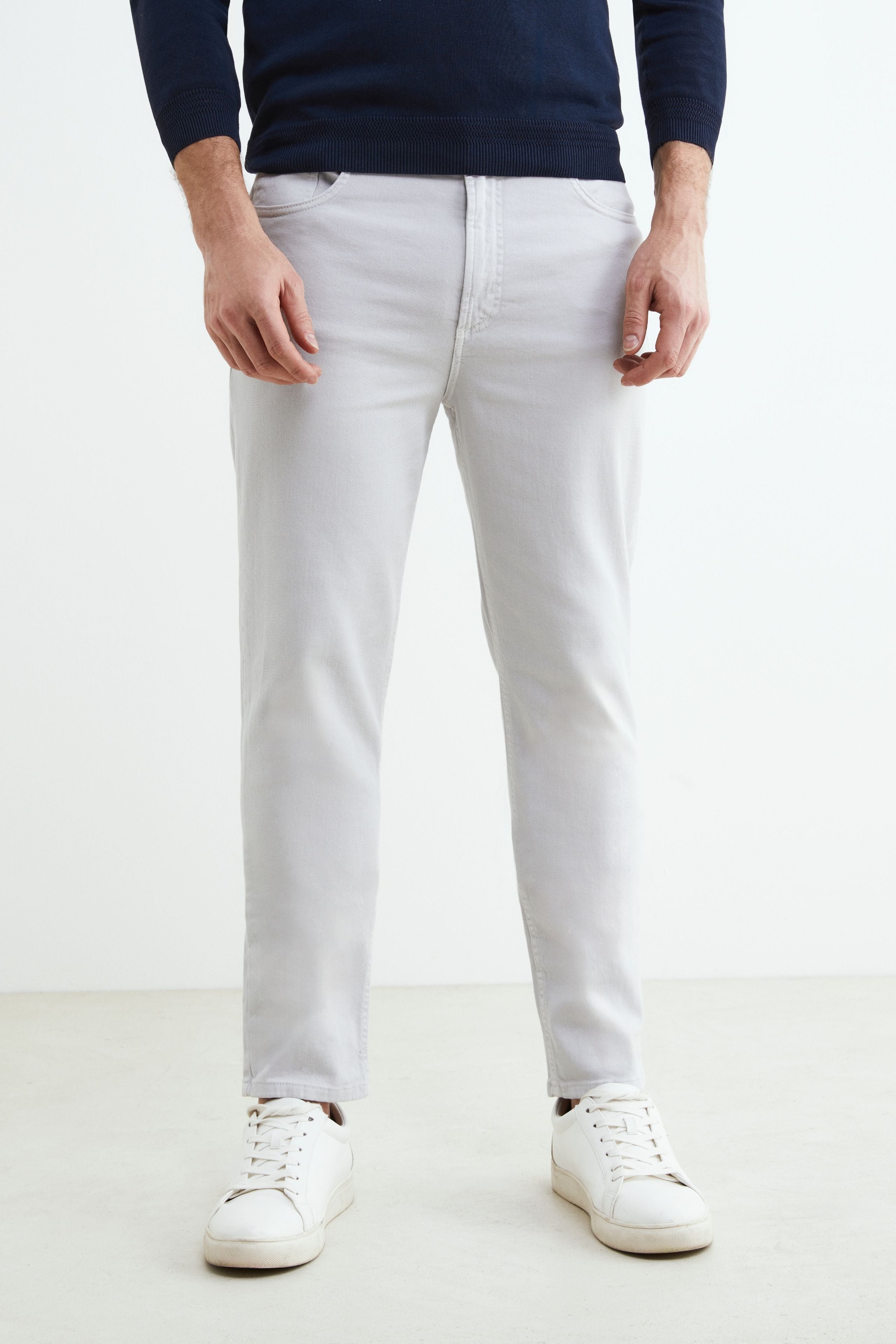 Pantalon 5 poches en coton - Gris clair