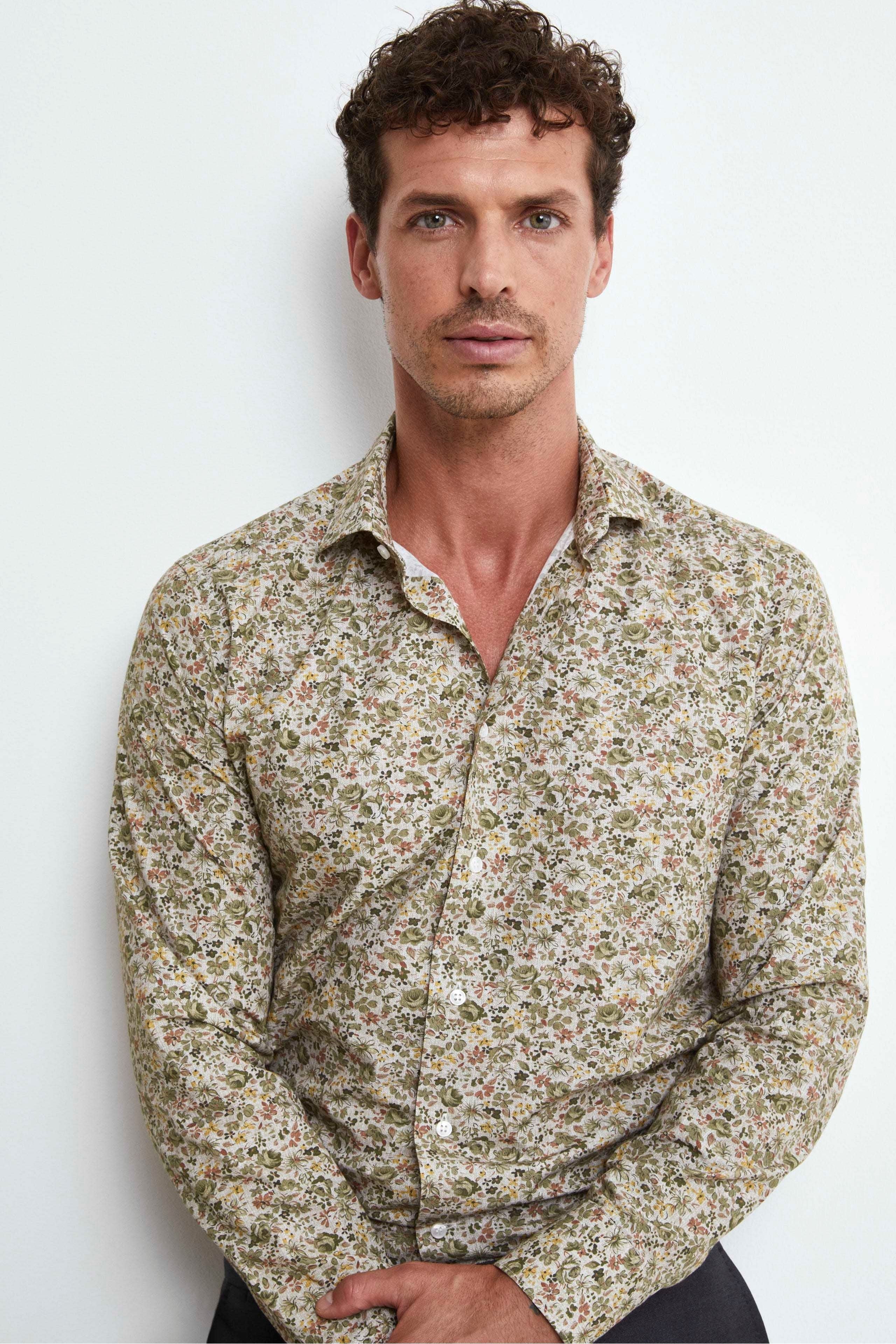 Slim Fit Patterned Shirt in Poplin - SAND PATTERN