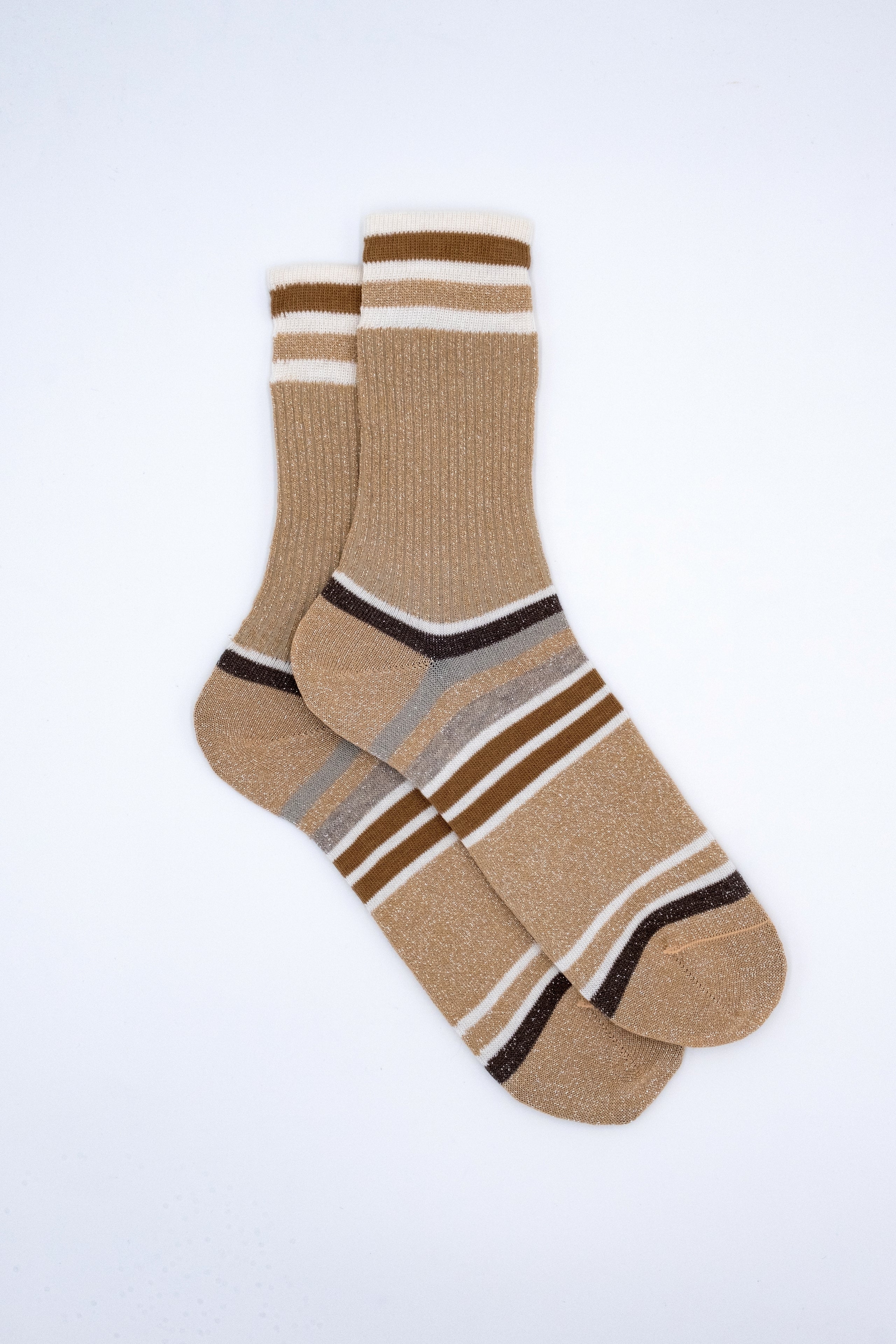 Kurze Gestreifte Lurex-Socken - Gold/Weiß