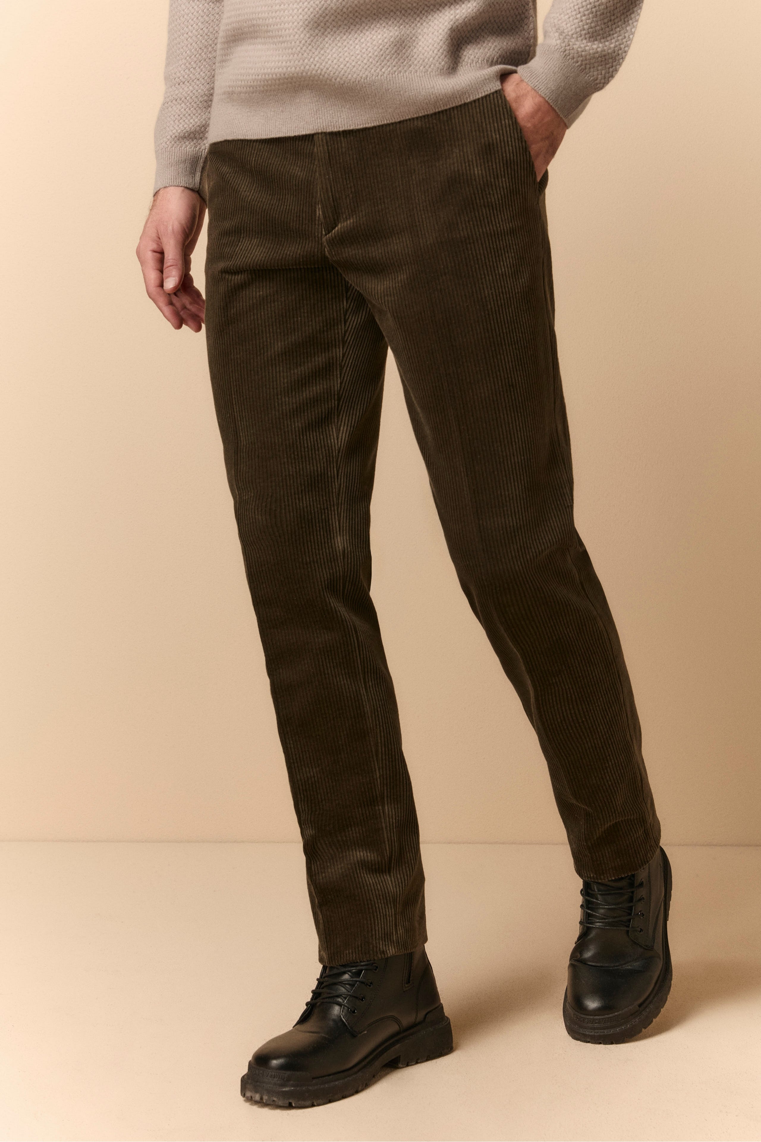 Pantalon Regular Fit en Velours - VERT