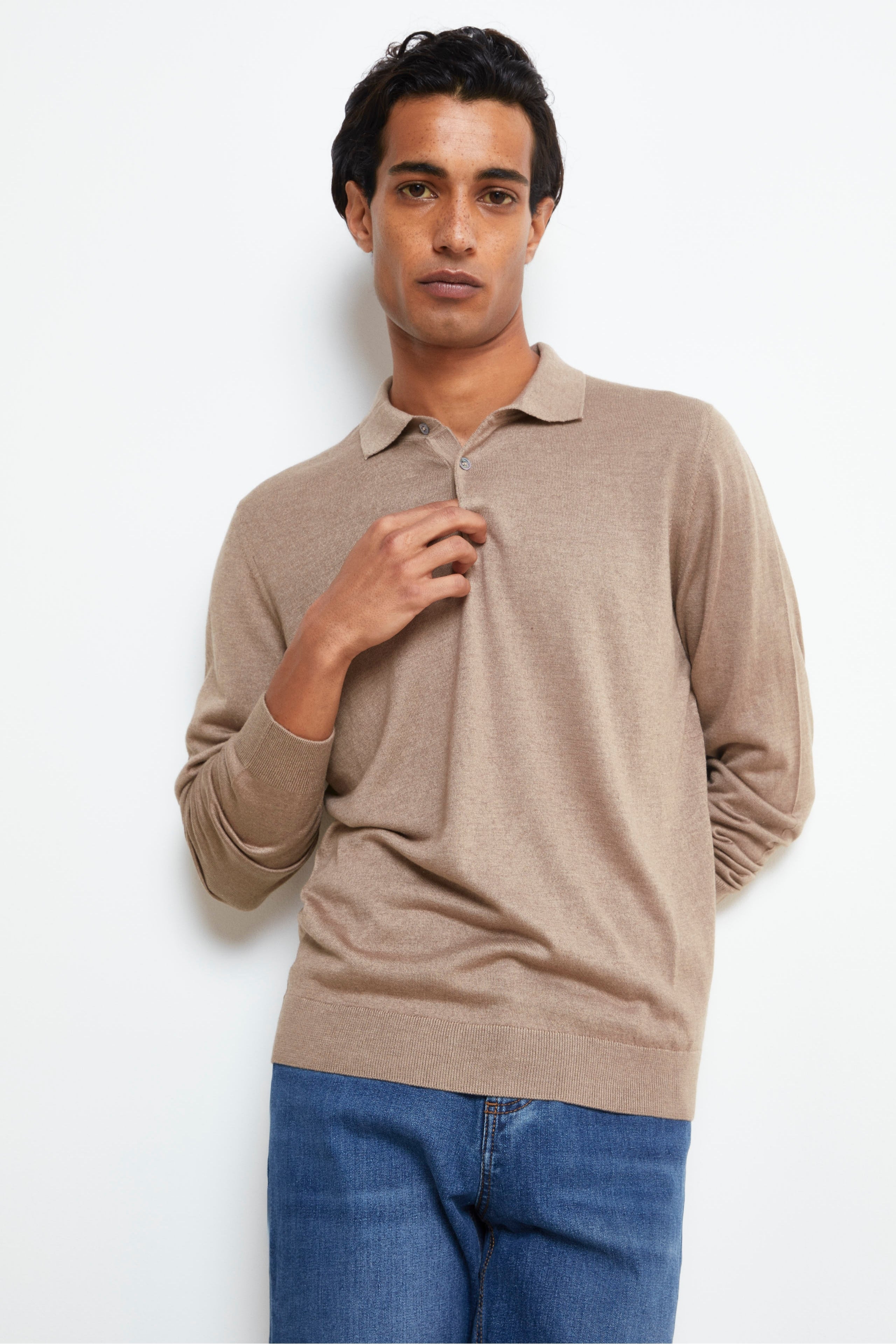 Buttoned Polo Shirt in Silk and Cashmere - MINK