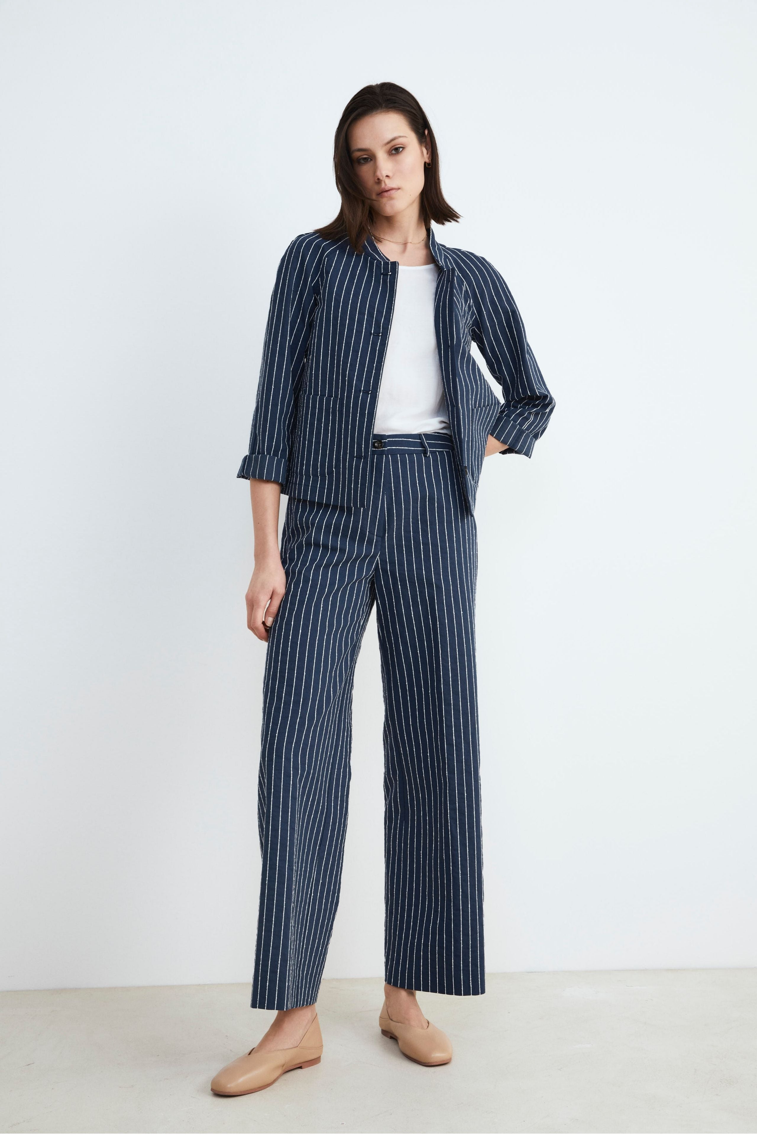 Women’s pinstripe jacket - BLUE/BEIGE STRIPED