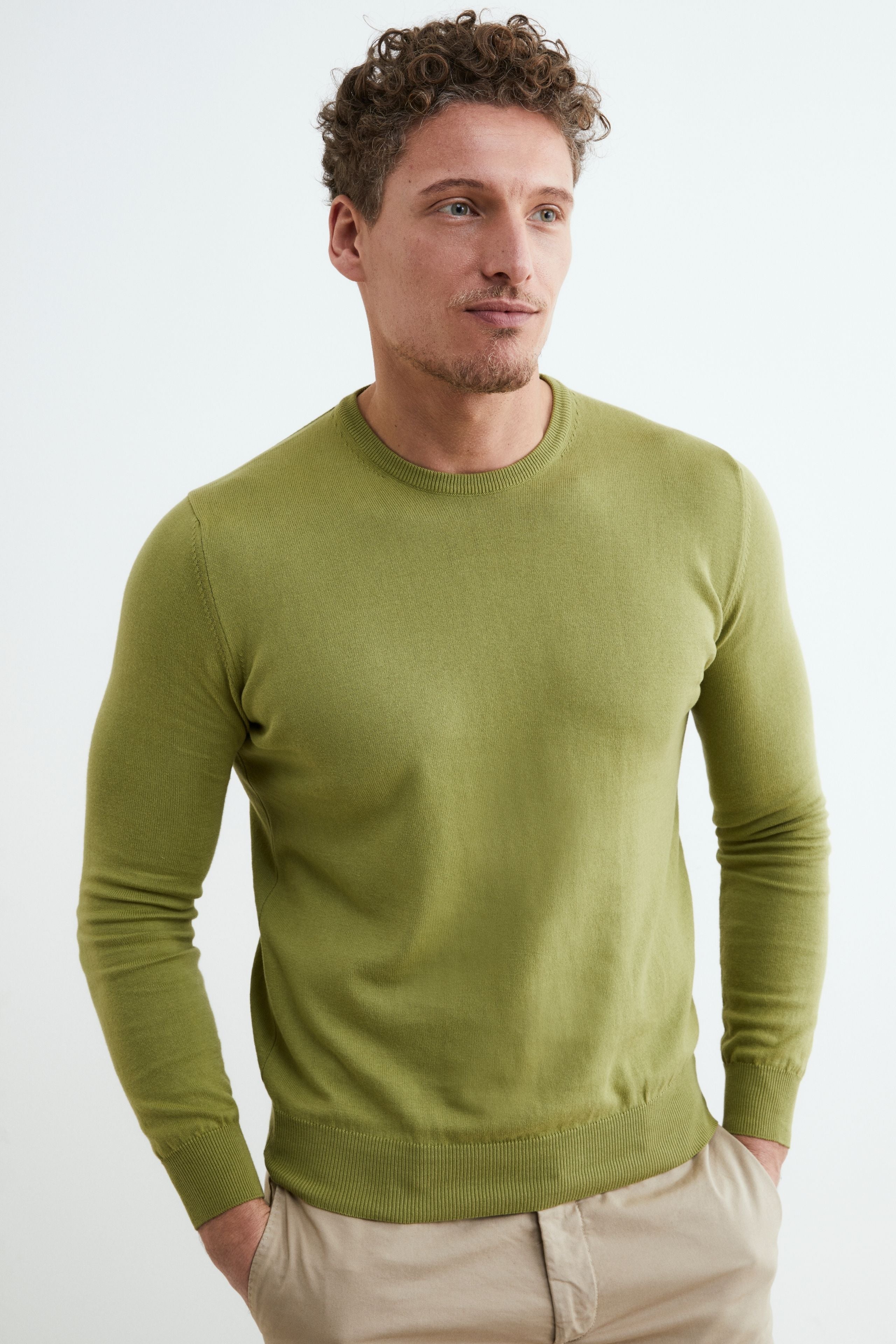 Cotton crewneck sweater - LICHEN